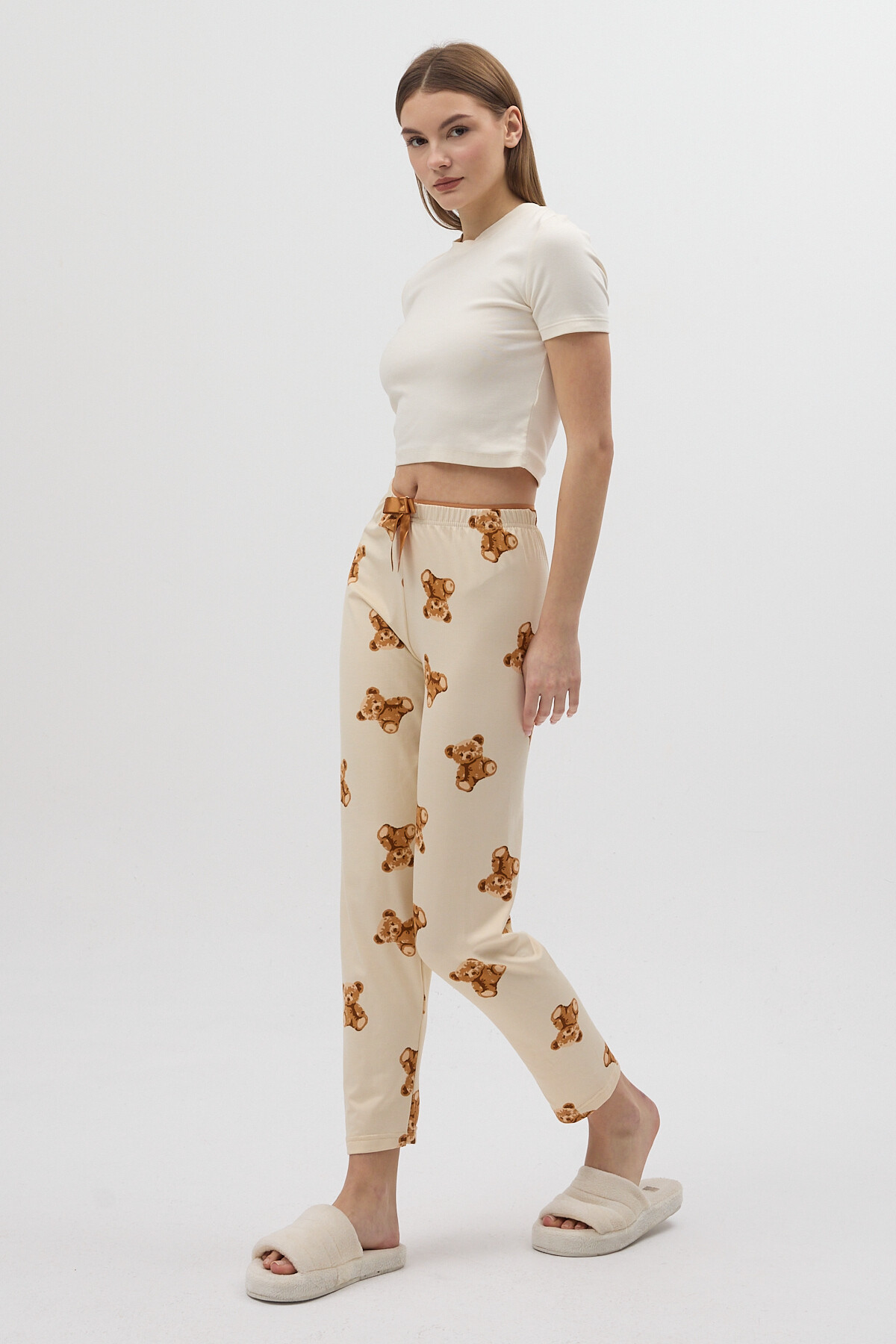 Bej Ayıcık Desenli Kadın Pijama Altı 4526 - RAYS (1)