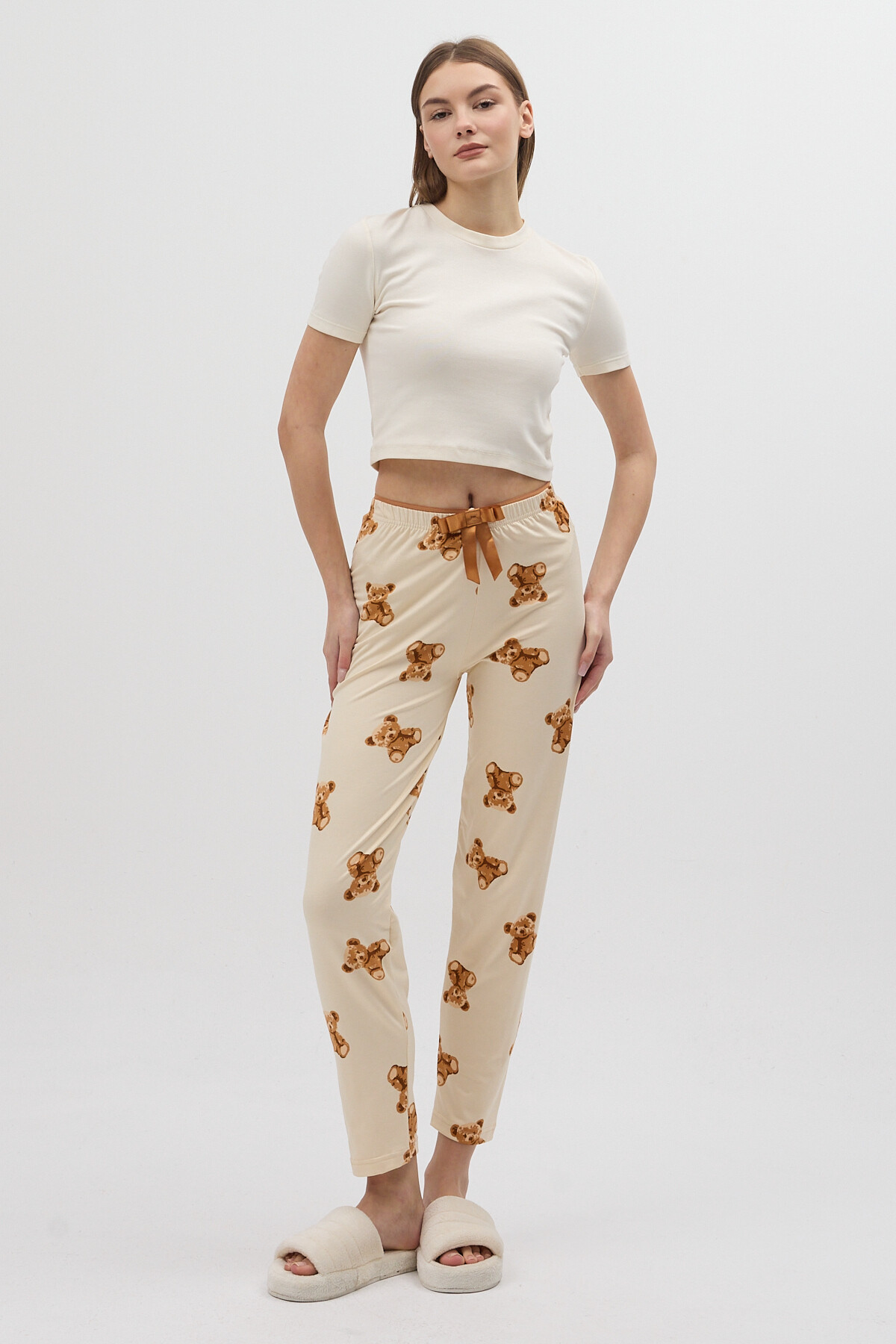 Bej Ayıcık Desenli Kadın Pijama Altı 4526 - 6