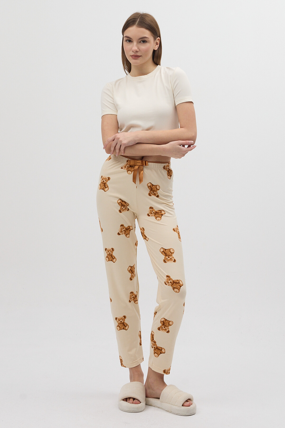 Bej Ayıcık Desenli Kadın Pijama Altı 4526 - 7