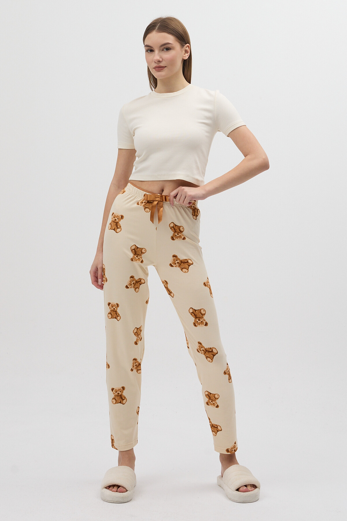 Bej Ayıcık Desenli Kadın Pijama Altı 4526 - 3