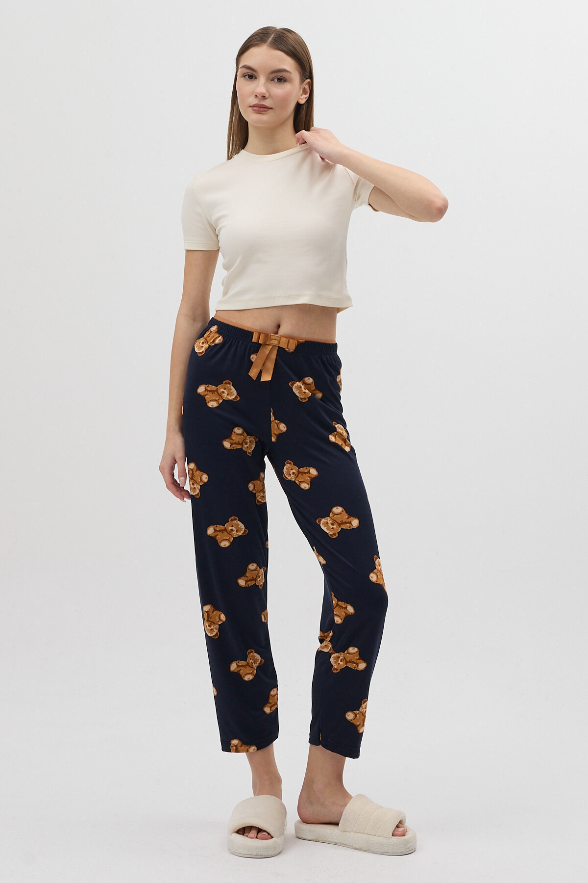 Lacivert Ayıcık Desenli Kadın Pijama Altı 4526 - 1