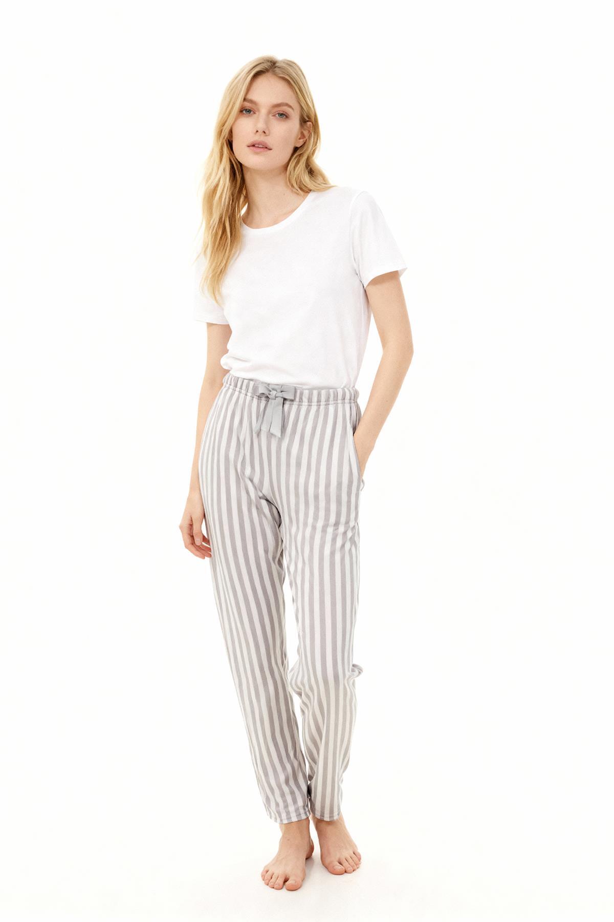 4527 Çizgi Desen Pijama Gri - 1