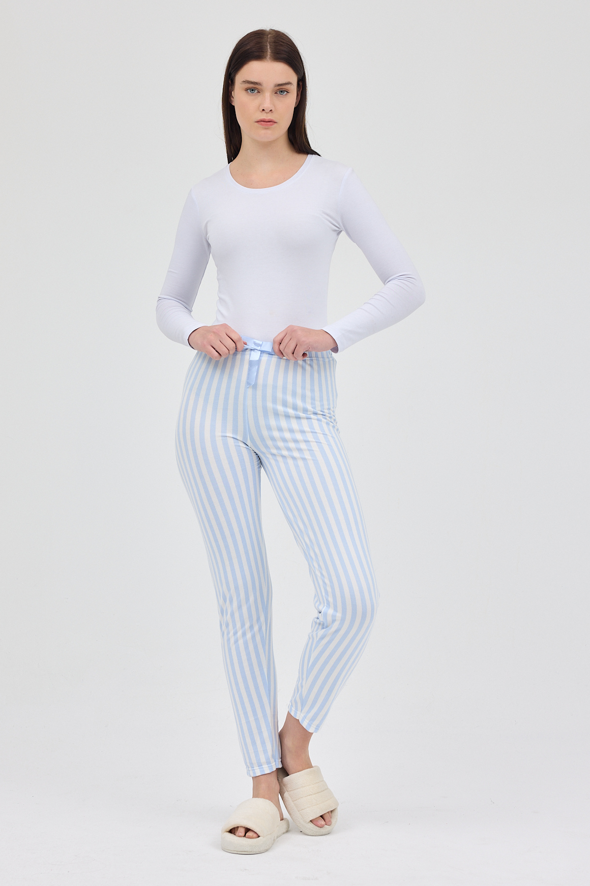 Mavi Çizgi Desenli Lastik Bel Kadın Pijama Altı 4527 - 7