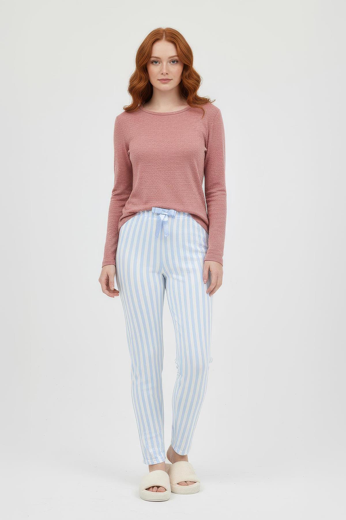 Mavi Çizgi Desenli Lastik Bel Kadın Pijama Altı 4527 - 1