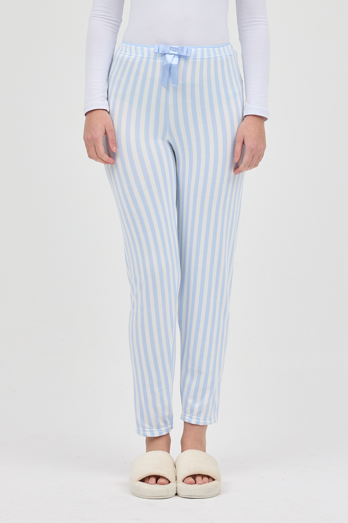 Mavi Çizgi Desenli Lastik Bel Kadın Pijama Altı 4527 - 2