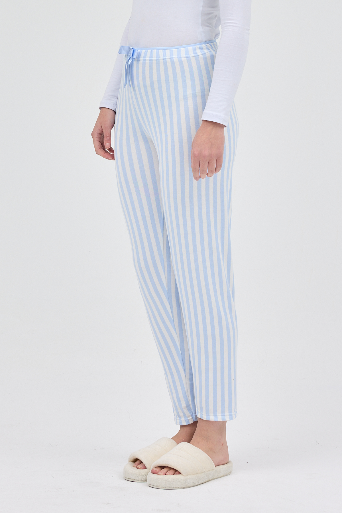 Mavi Çizgi Desenli Lastik Bel Kadın Pijama Altı 4527 - 3