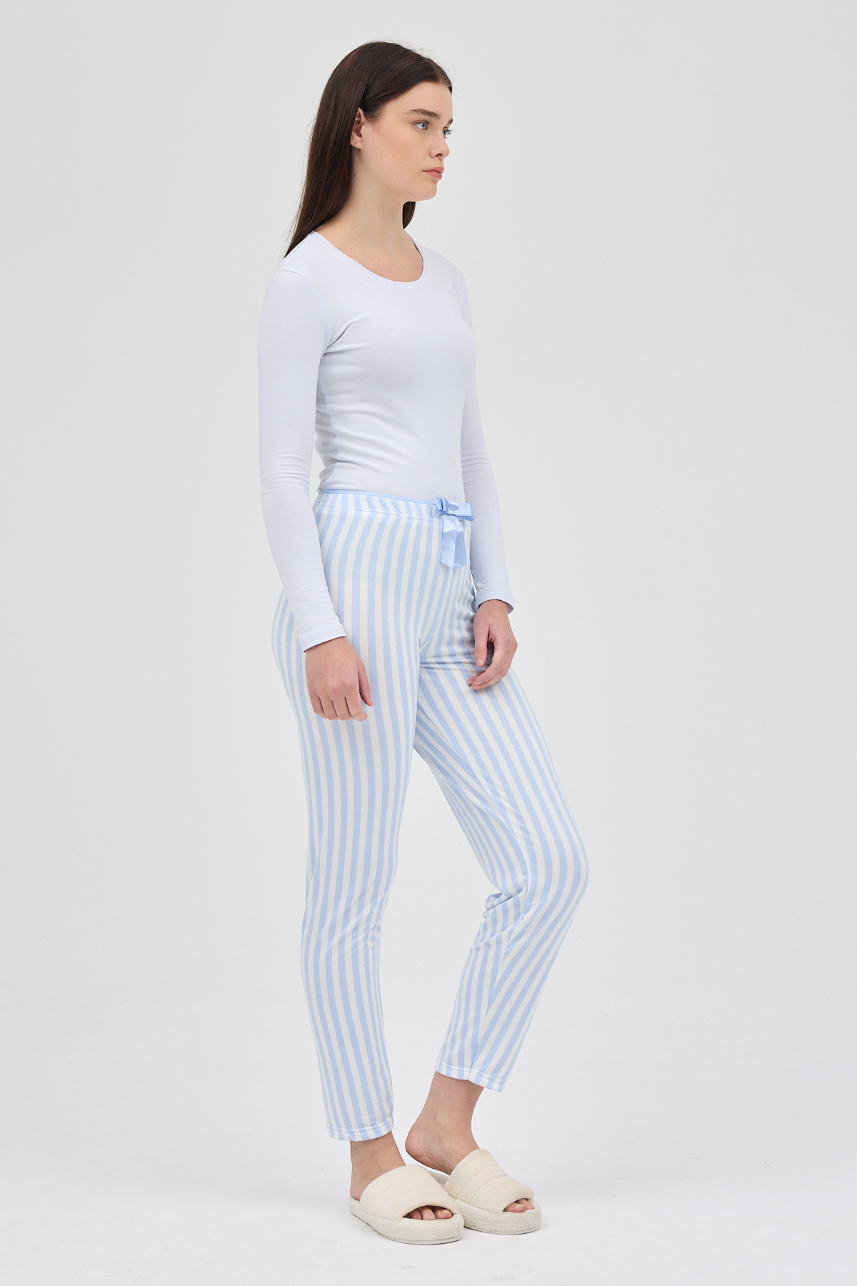 Mavi Çizgi Desenli Lastik Bel Kadın Pijama Altı 4527 - 6