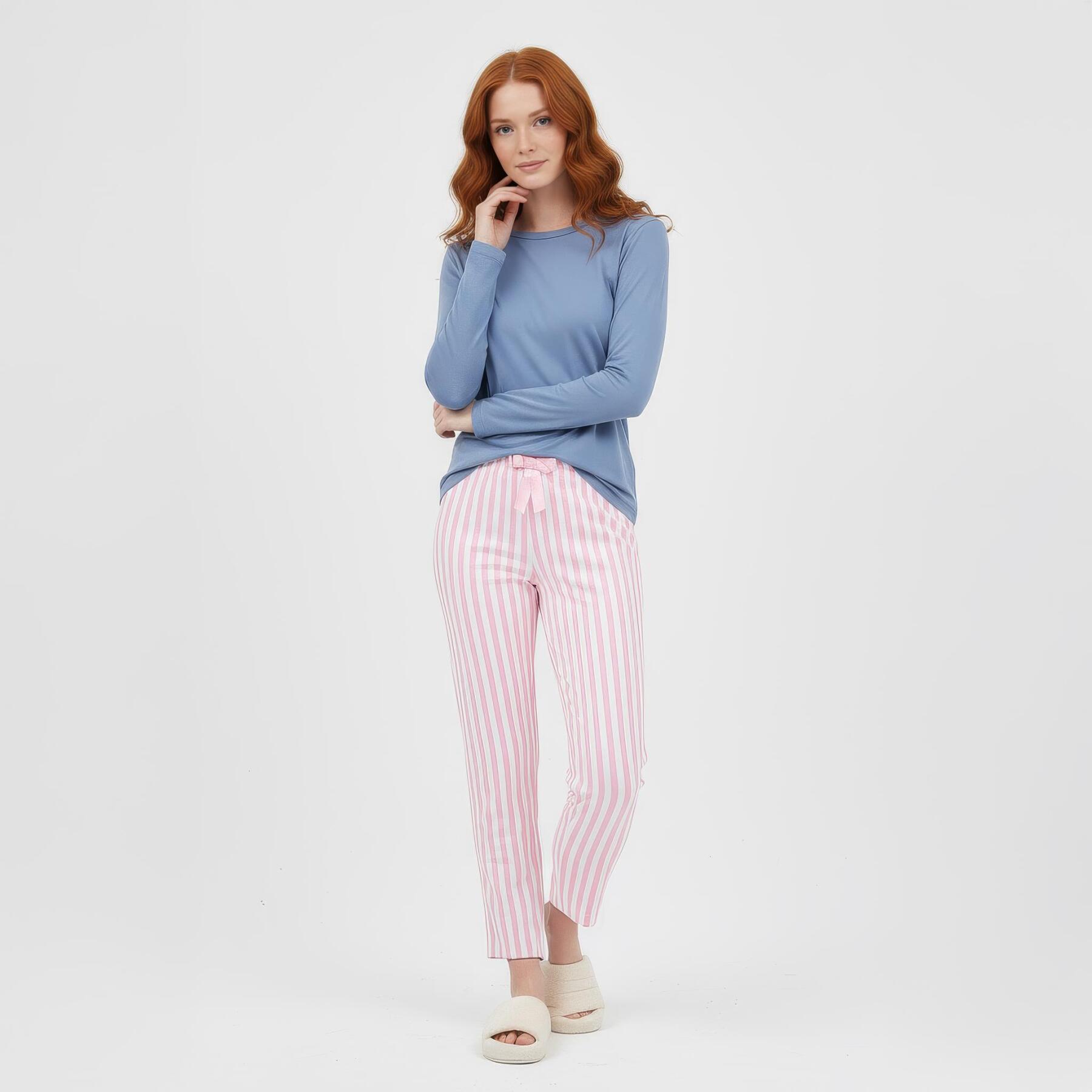 Pembe Çizgi Desenli Lastik Bel Kadın Pijama Altı 4527 - 1