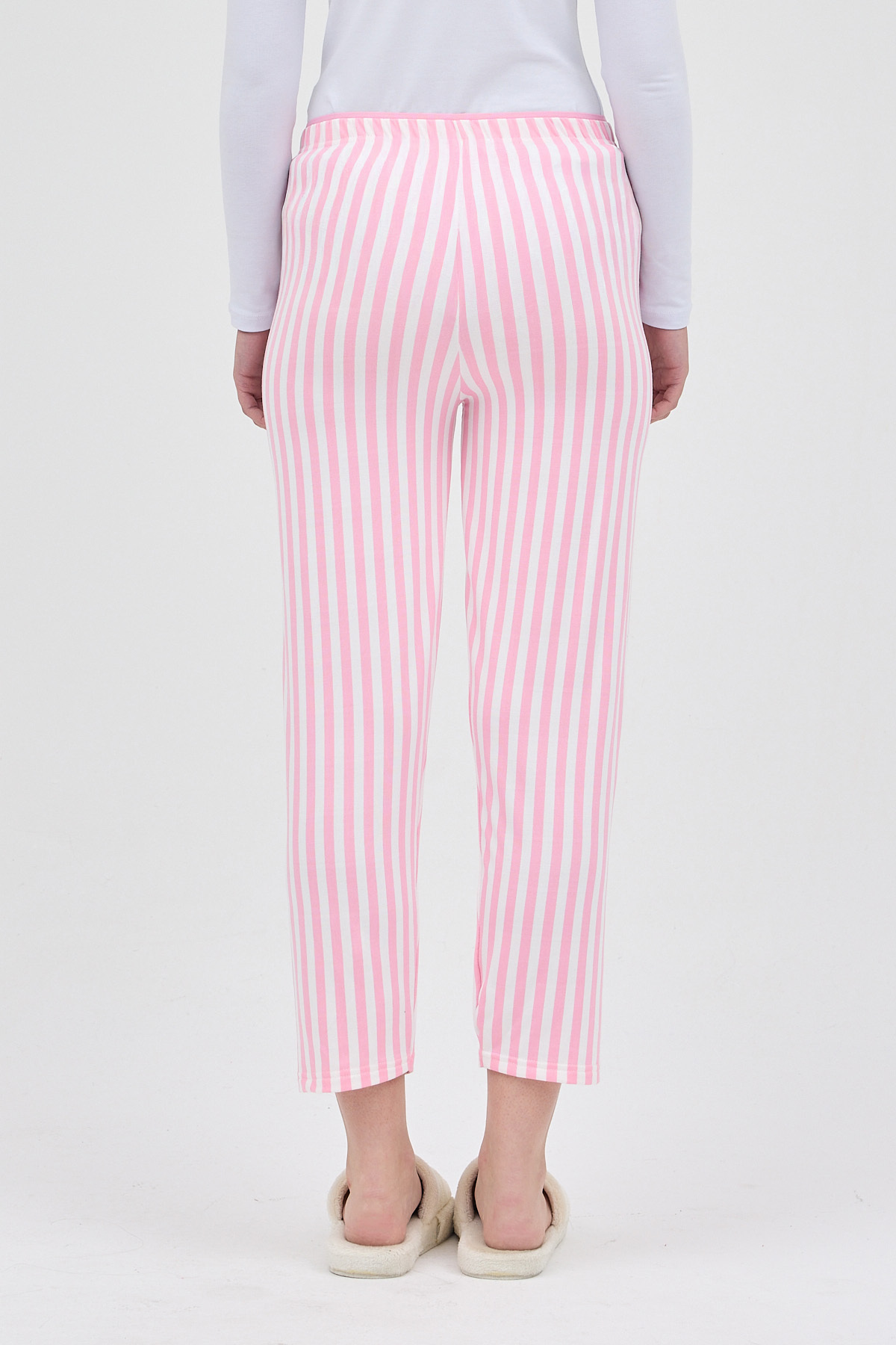 Pembe Çizgi Desenli Lastik Bel Kadın Pijama Altı 4527 - 5