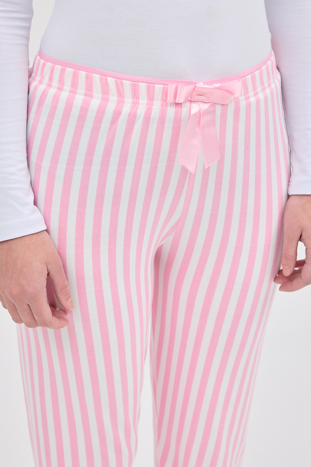 Pembe Çizgi Desenli Lastik Bel Kadın Pijama Altı 4527 - 4