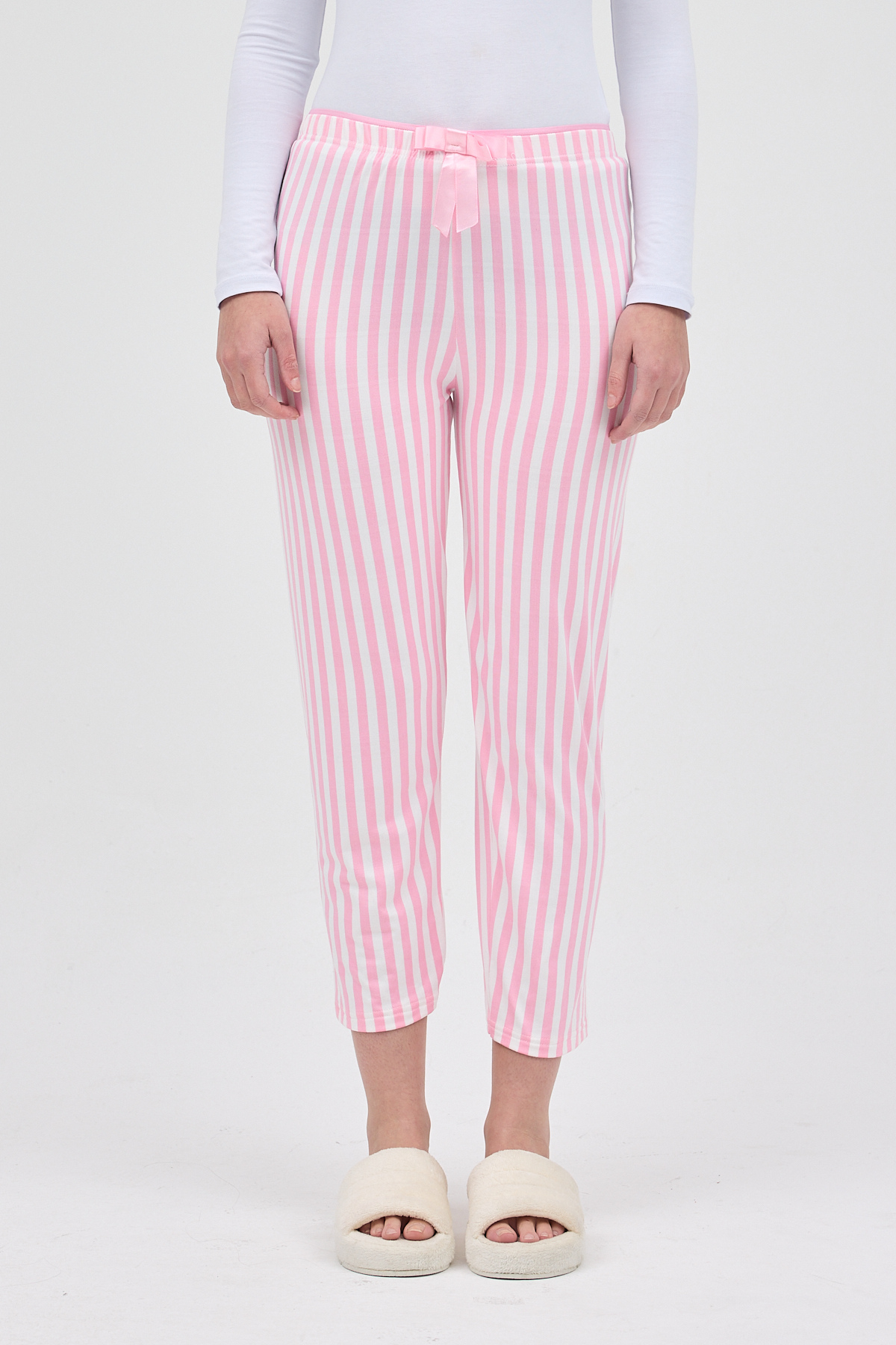 Pembe Çizgi Desenli Lastik Bel Kadın Pijama Altı 4527 - RAYS (1)