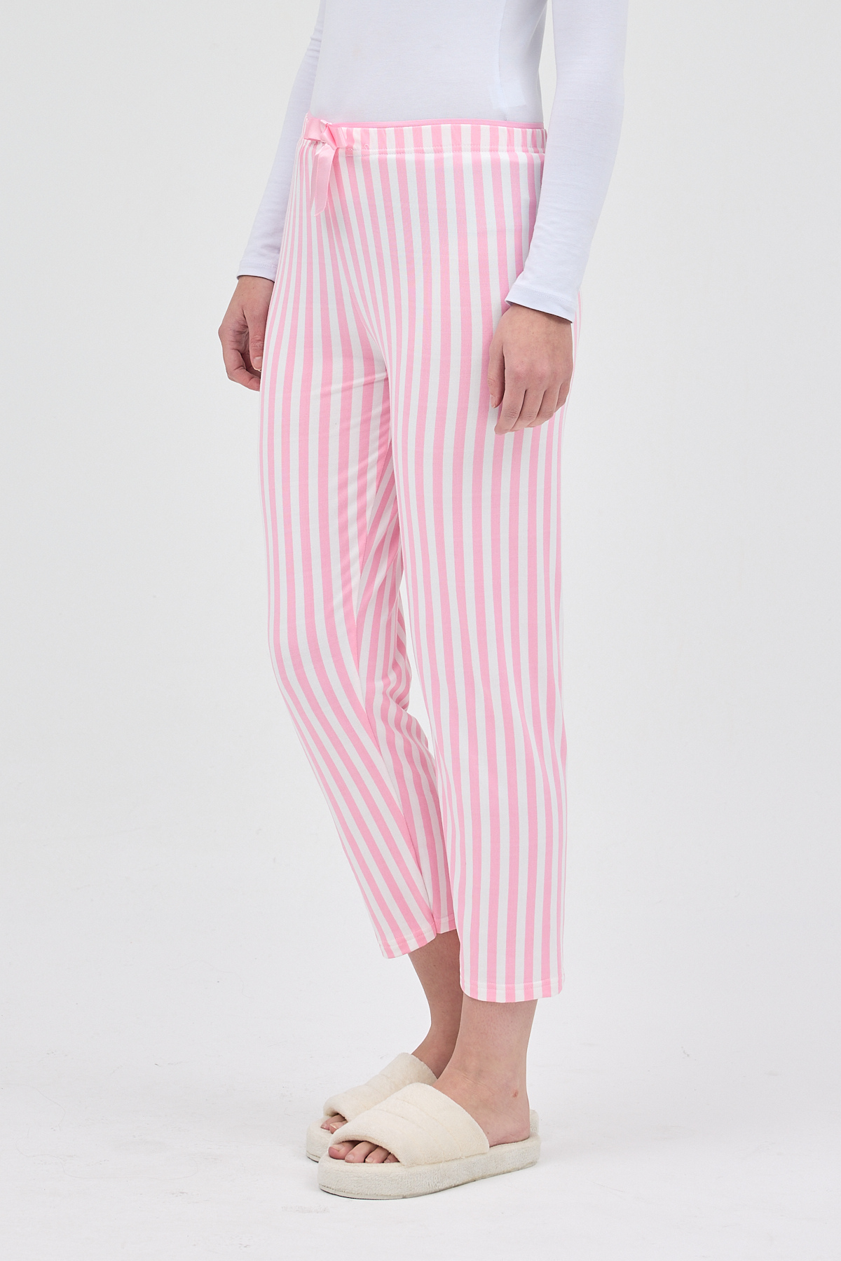 Pembe Çizgi Desenli Lastik Bel Kadın Pijama Altı 4527 - RAYS