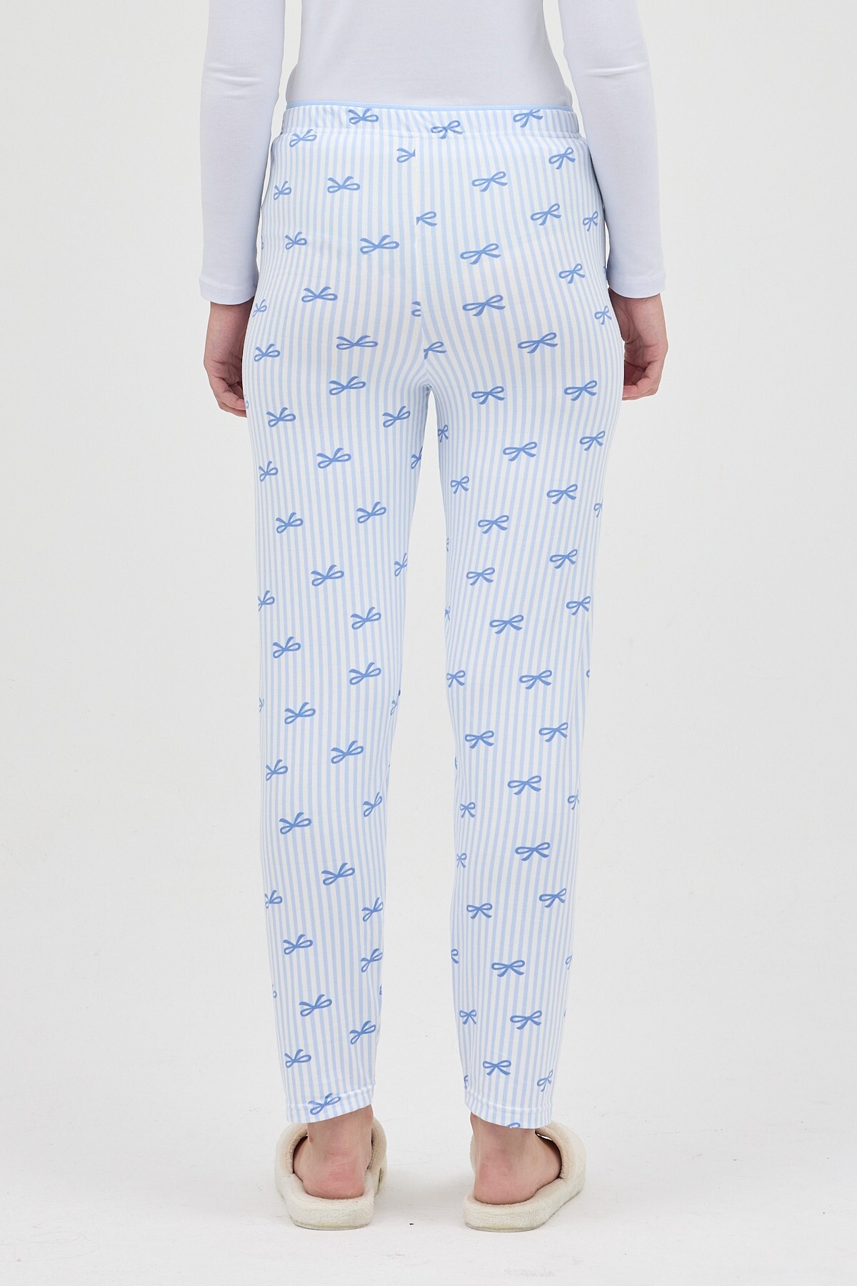 Mavi Fiyonk Desenli Lastik Bel Kadın Pijama Altı 4528 - 5