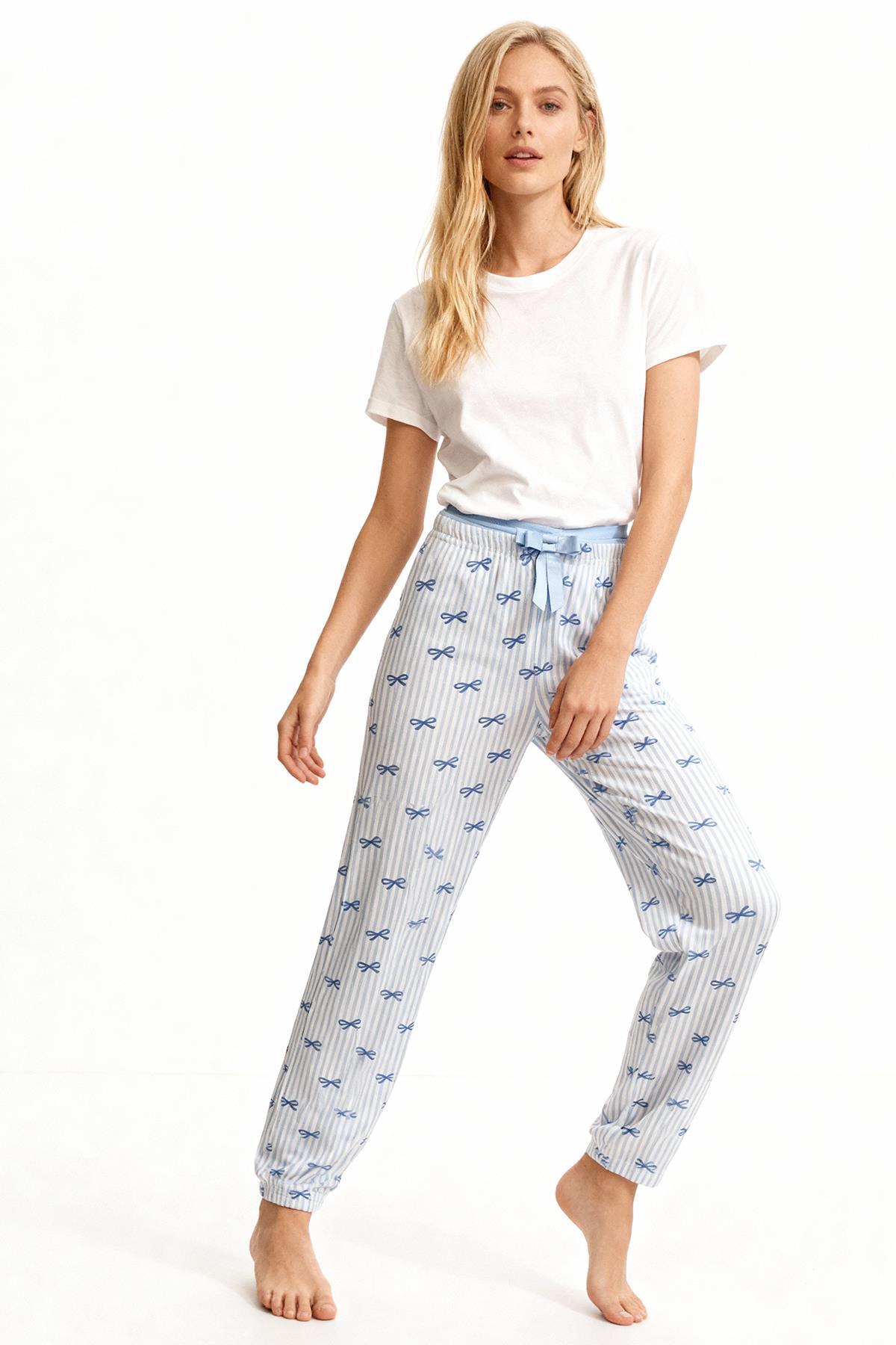 Mavi Fiyonk Desenli Lastik Bel Kadın Pijama Altı 4528 - 1