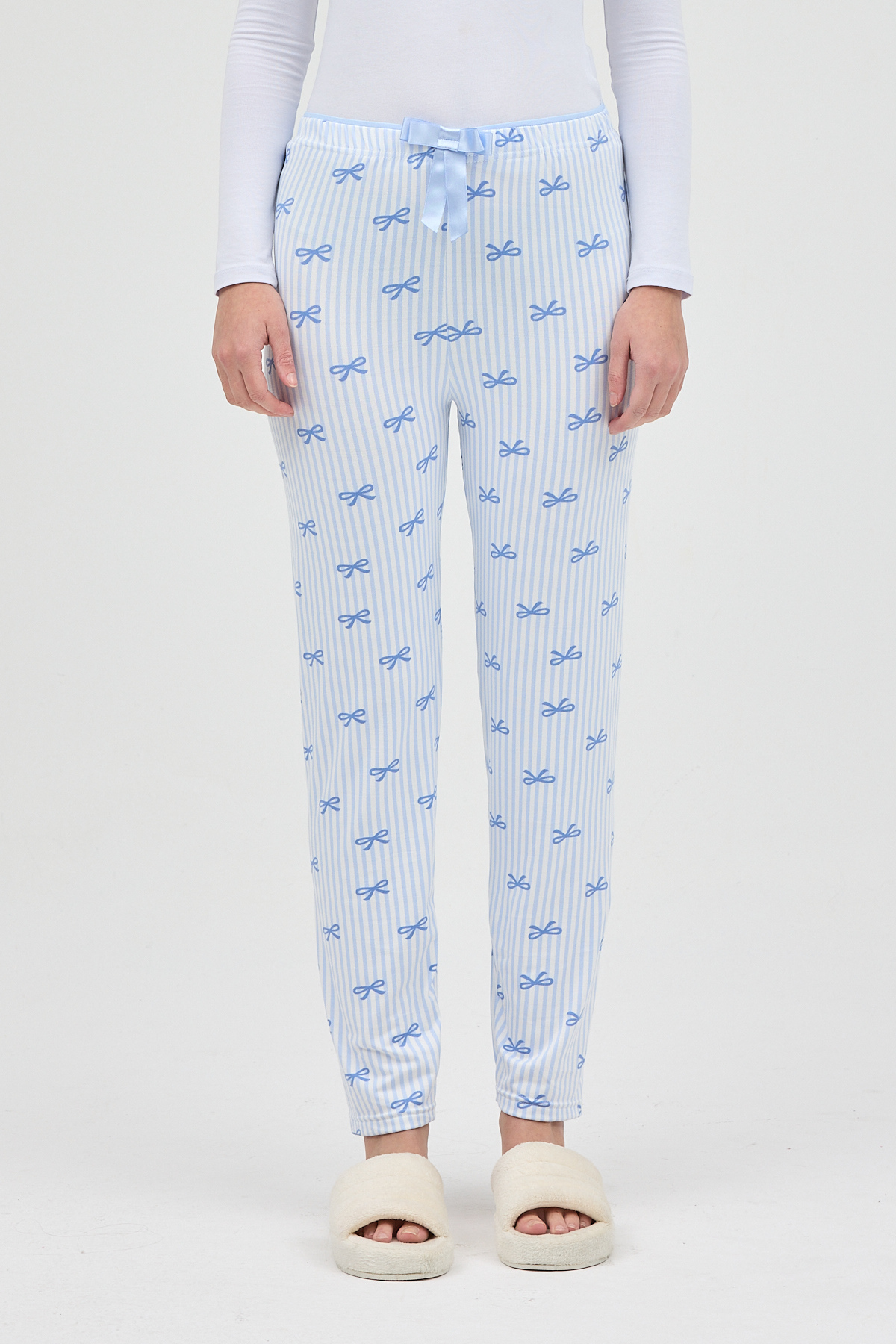 Mavi Fiyonk Desenli Lastik Bel Kadın Pijama Altı 4528 - RAYS