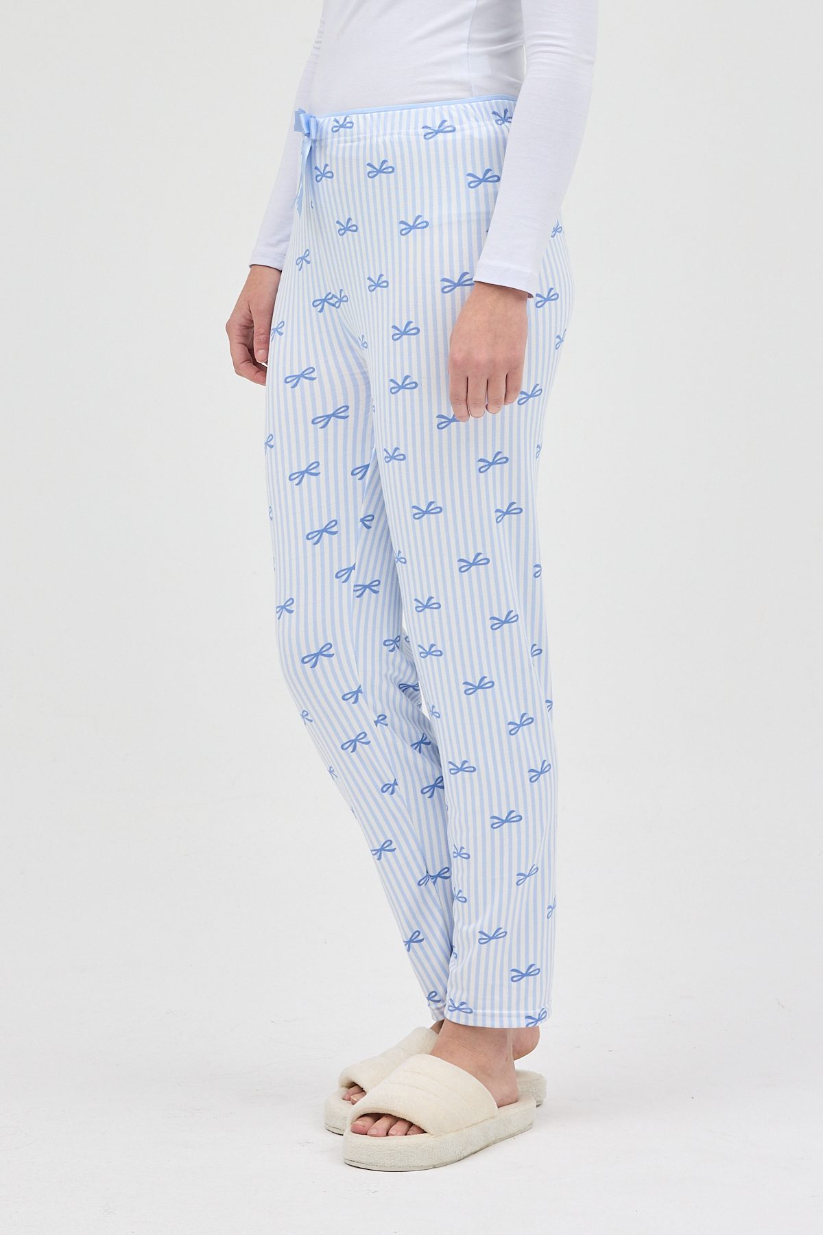 Mavi Fiyonk Desenli Lastik Bel Kadın Pijama Altı 4528 - RAYS