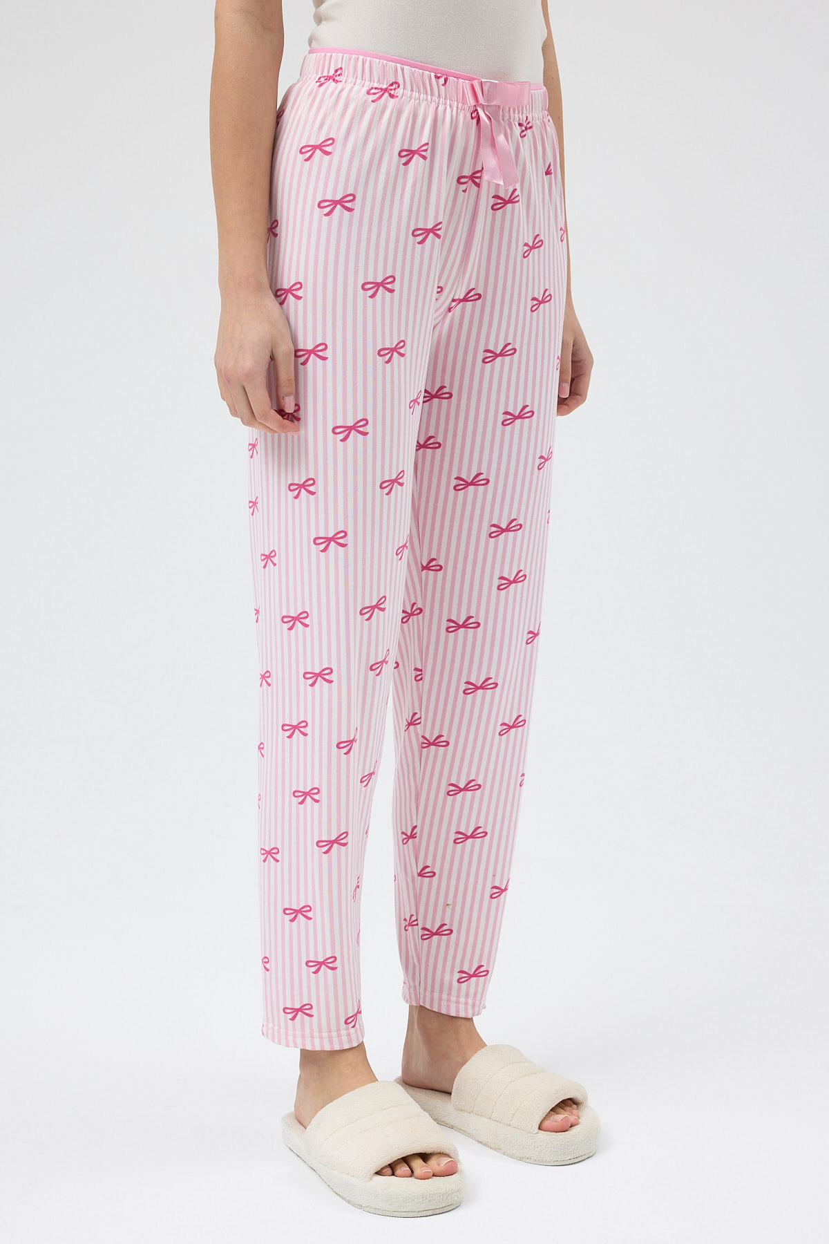 Pembe Fiyonk Desenli Lastik Bel Kadın Pijama Altı 4528 - 3