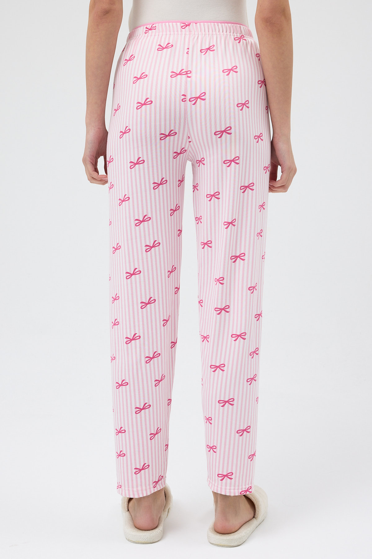 Pembe Fiyonk Desenli Lastik Bel Kadın Pijama Altı 4528 - 5