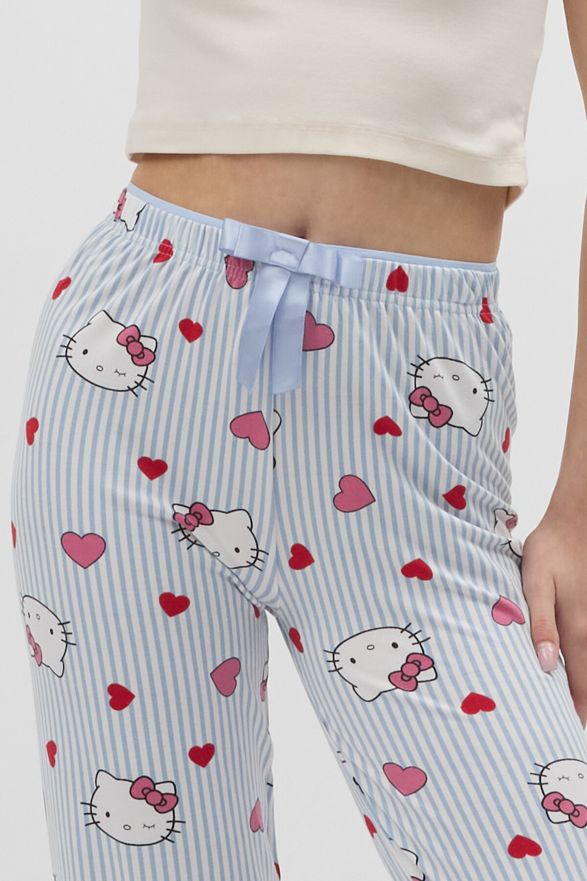 Çizgili Kalp Desenli Beli Bağcıklı Kadın Pijama Altı 4529 - 4