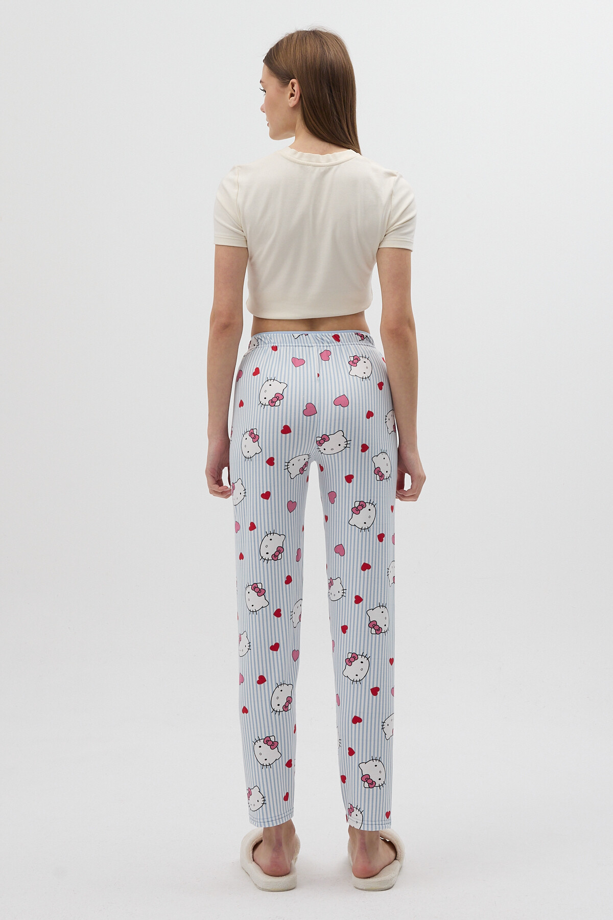 Çizgili Kalp Desenli Beli Bağcıklı Kadın Pijama Altı 4529 - 5