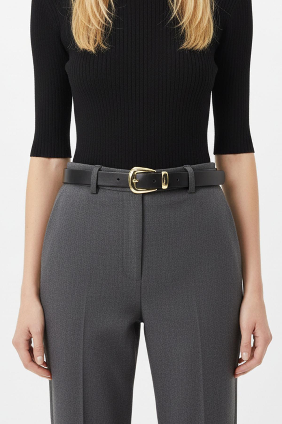 453 Oval Gold Tokalı Kemer Siyah - 1