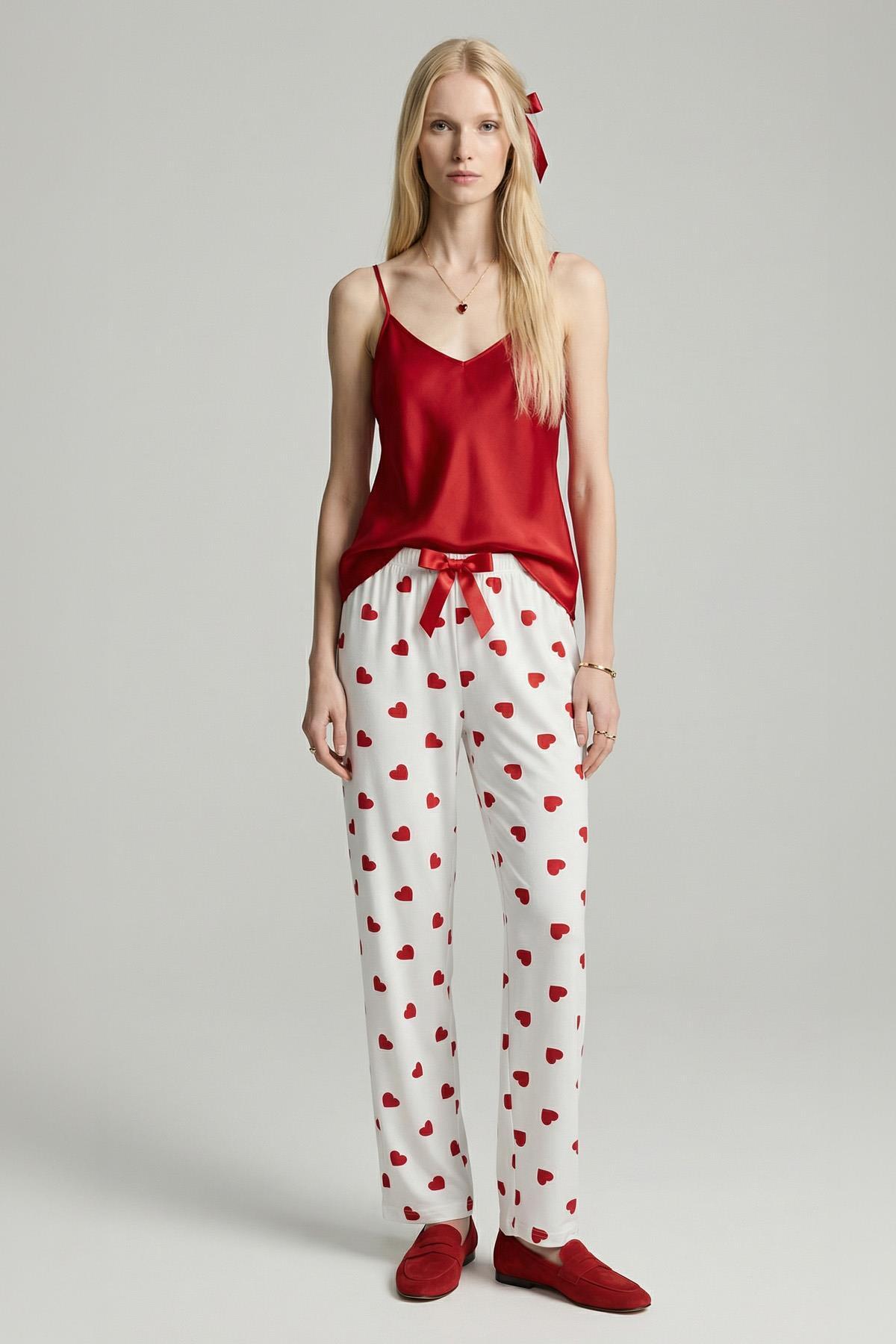 4530 Kalp Desen Pijama Beyaz - 1