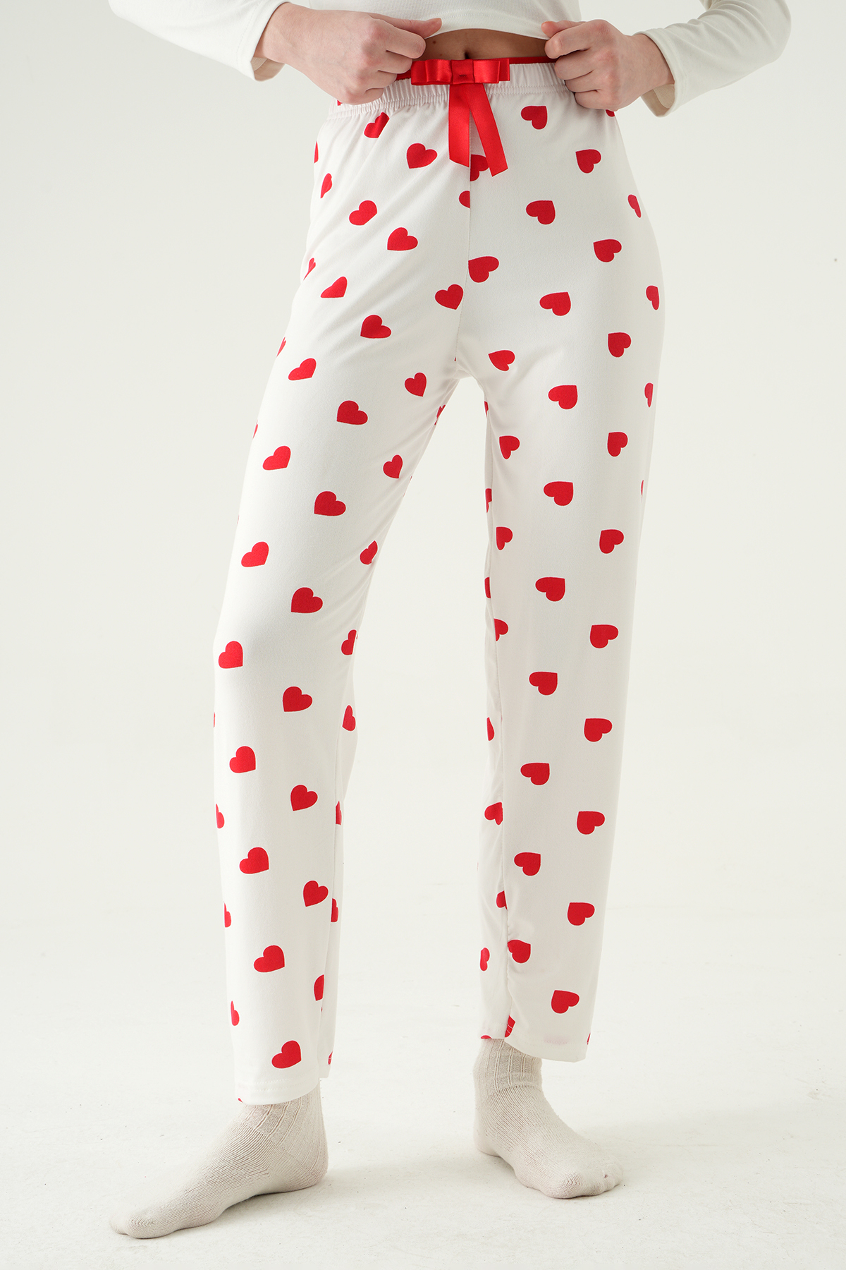 4530 Kalp Desen Pijama Altı Beyaz - RAYS