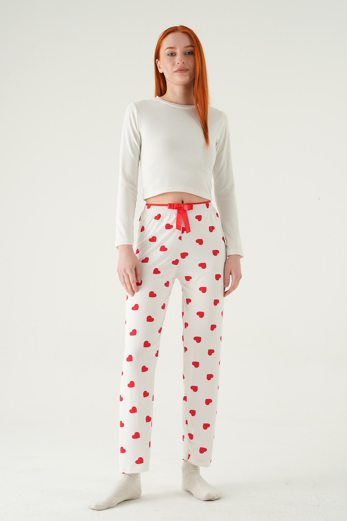 Beyaz Kalp Desen Pijama 4530 - RAYS