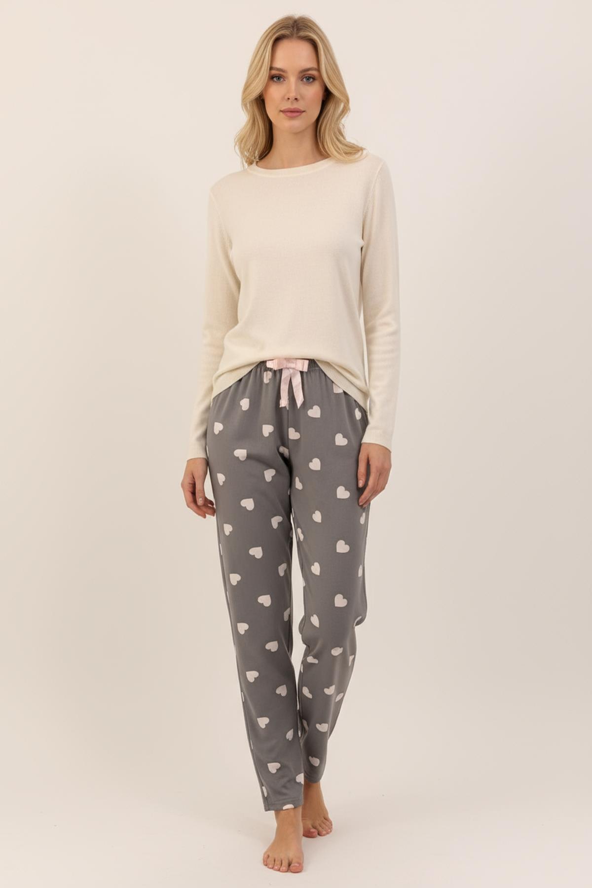 4530 Kalp Desen Pijama Gri - RAYS
