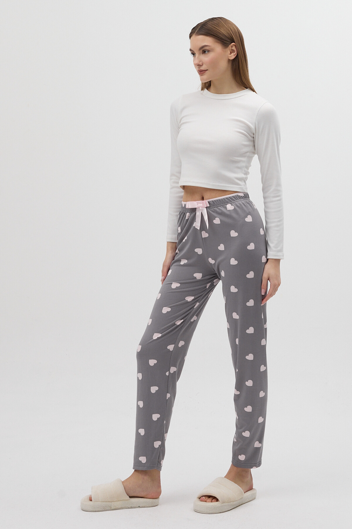 Gri Kalp Desenli Kadın Pijama Altı 4530 - 6