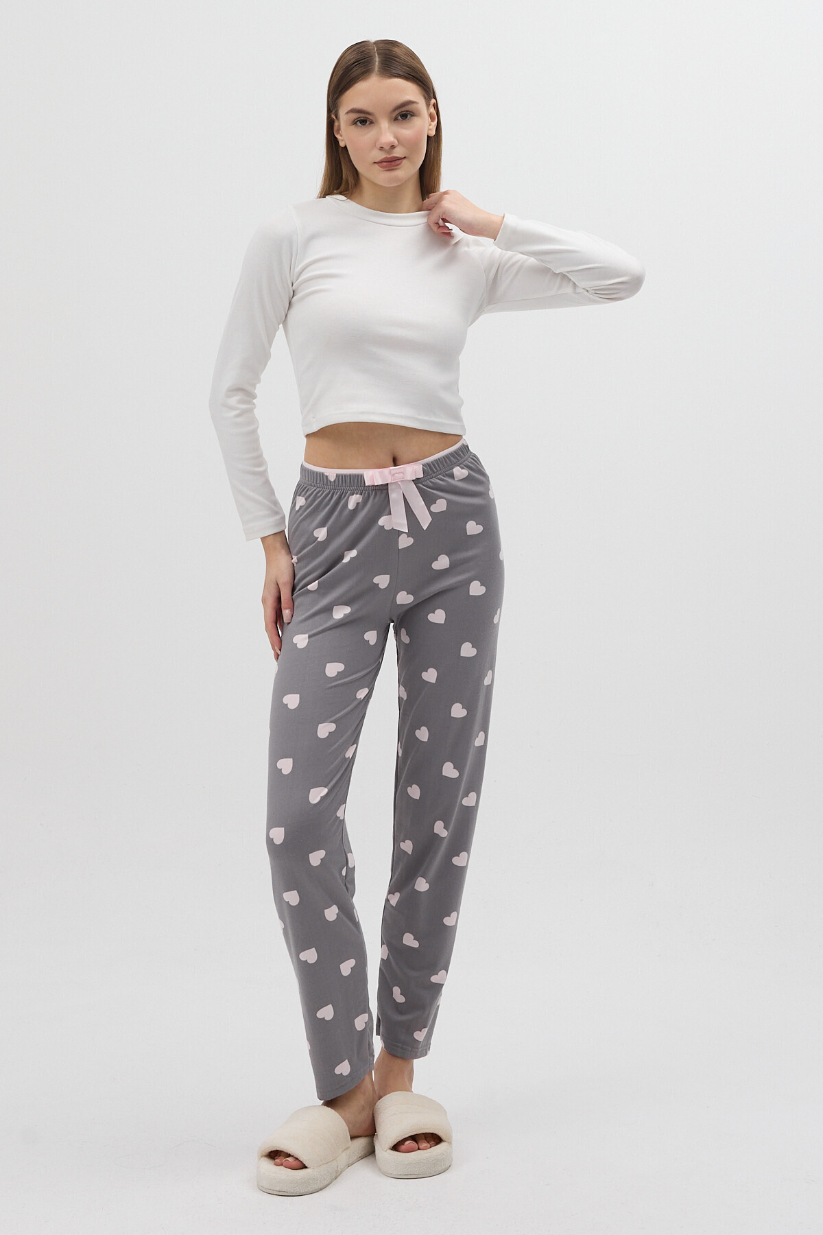 Gri Kalp Desenli Kadın Pijama Altı 4530 