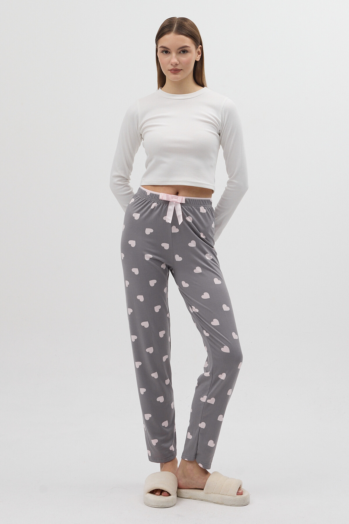 Gri Kalp Desenli Kadın Pijama Altı 4530 - 5