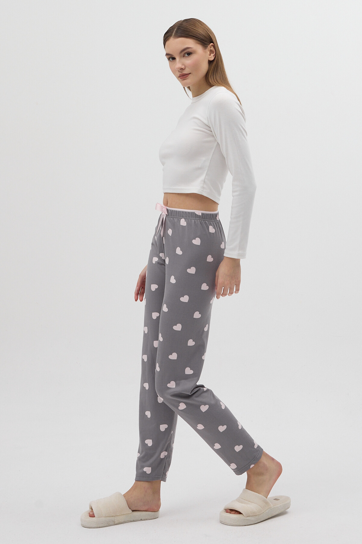 Gri Kalp Desenli Kadın Pijama Altı 4530 - 3
