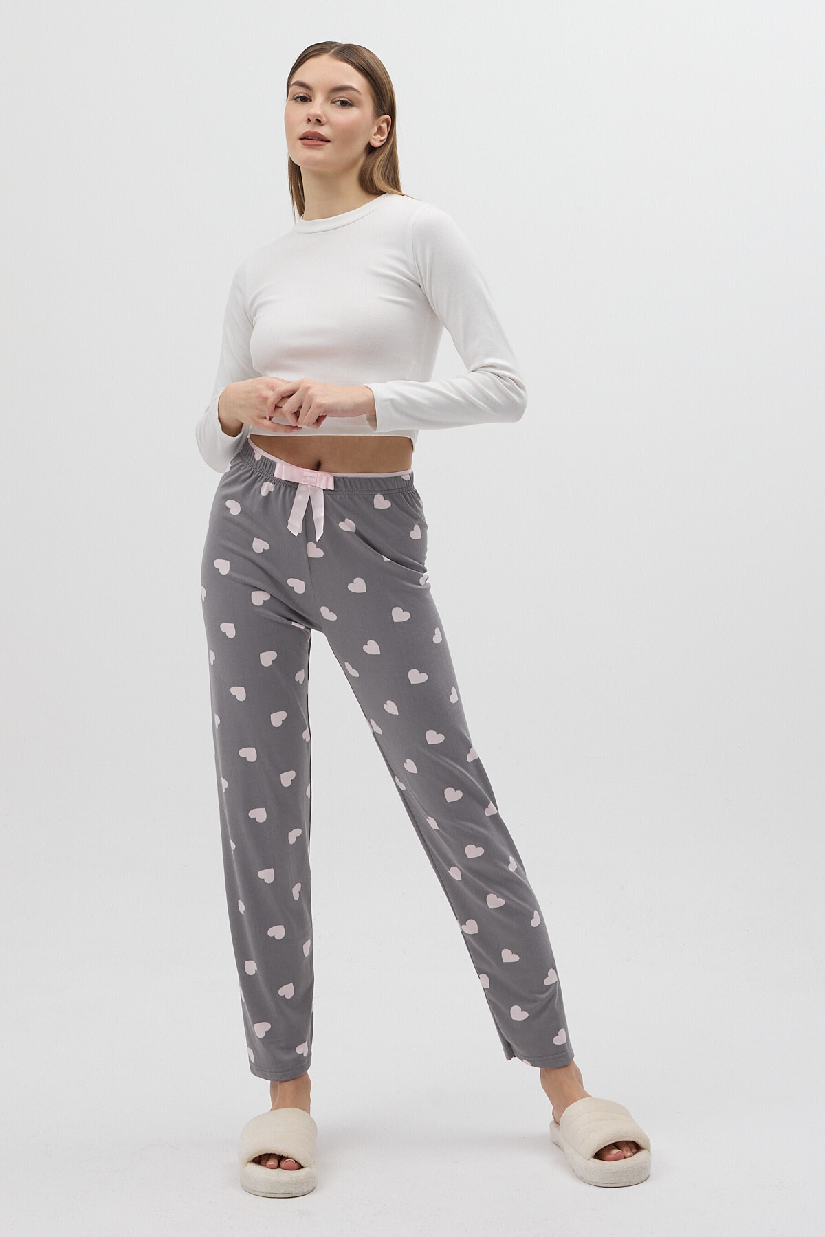 Gri Kalp Desenli Kadın Pijama Altı 4530 - RAYS