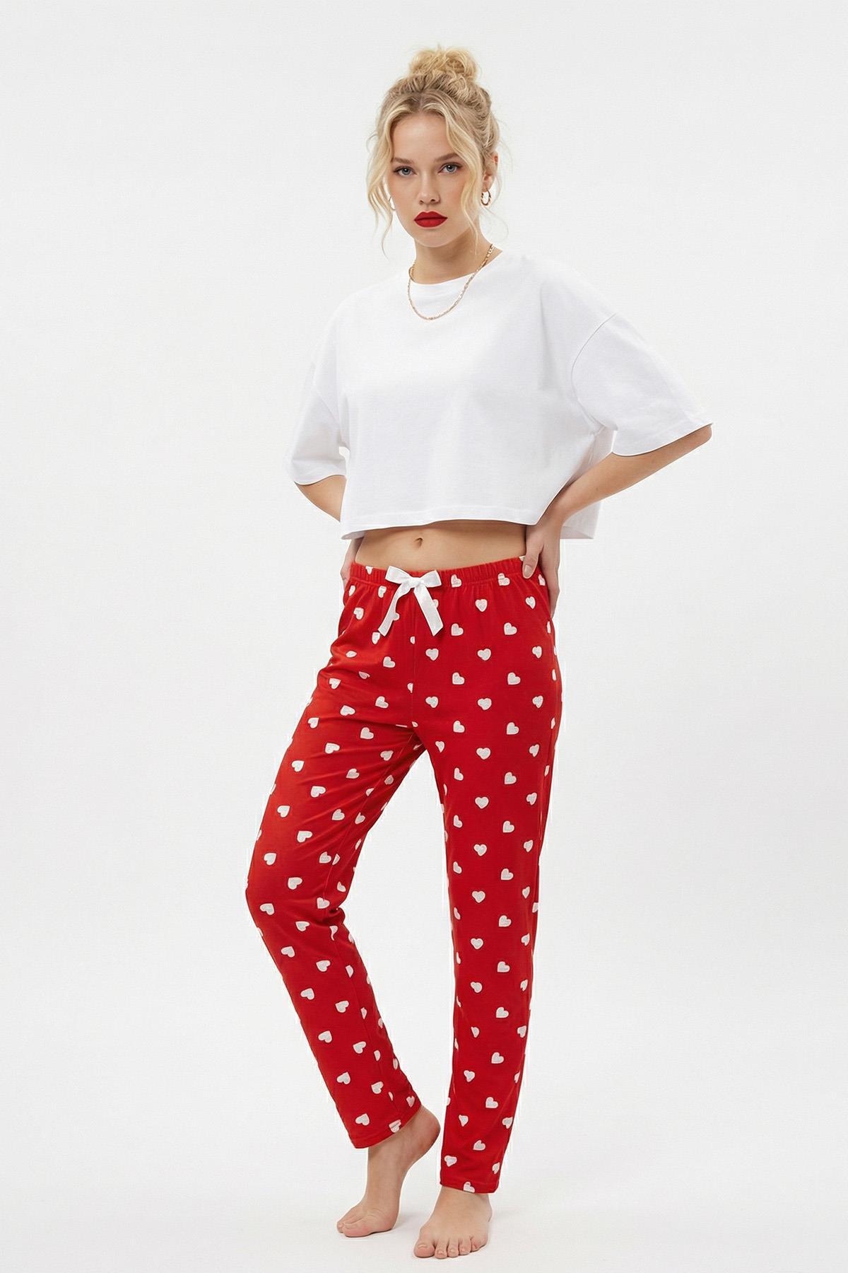 4530 Kalp Desen Pijama Kırmızı - RAYS