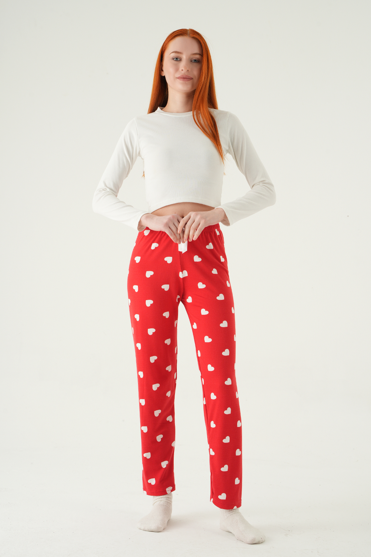 4530 Kalp Desen Pijama Kırmızı - RAYS (1)