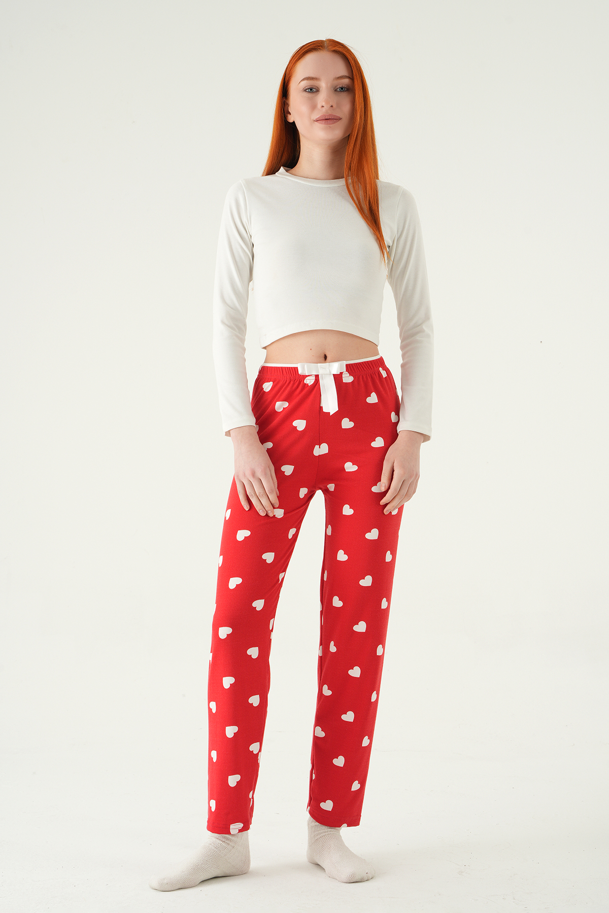 Kırmızı Kalp Desen Pijama 4530 