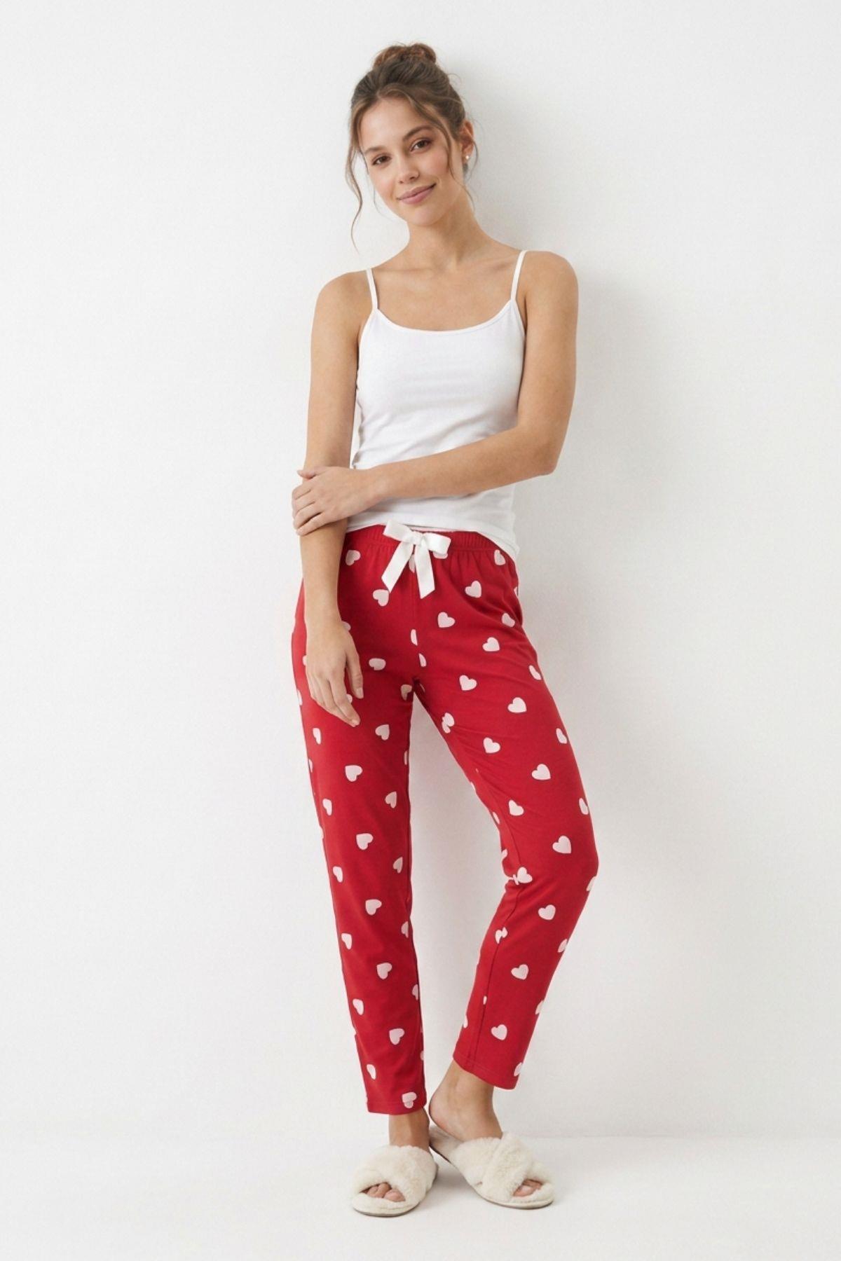 Kırmızı Kalp Desen Pijama 4530 - RAYS