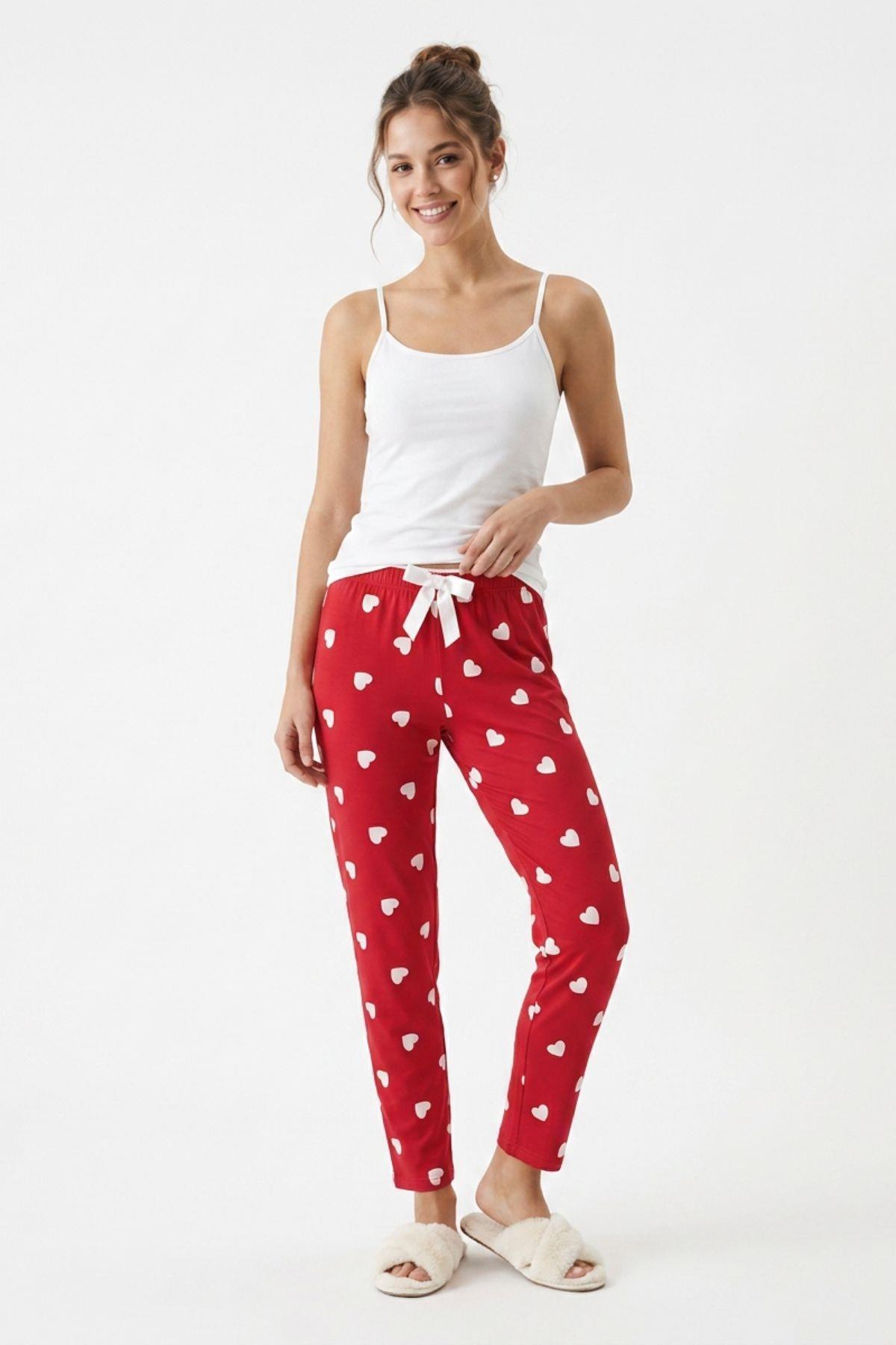 Kırmızı Kalp Desen Pijama 4530 - RAYS