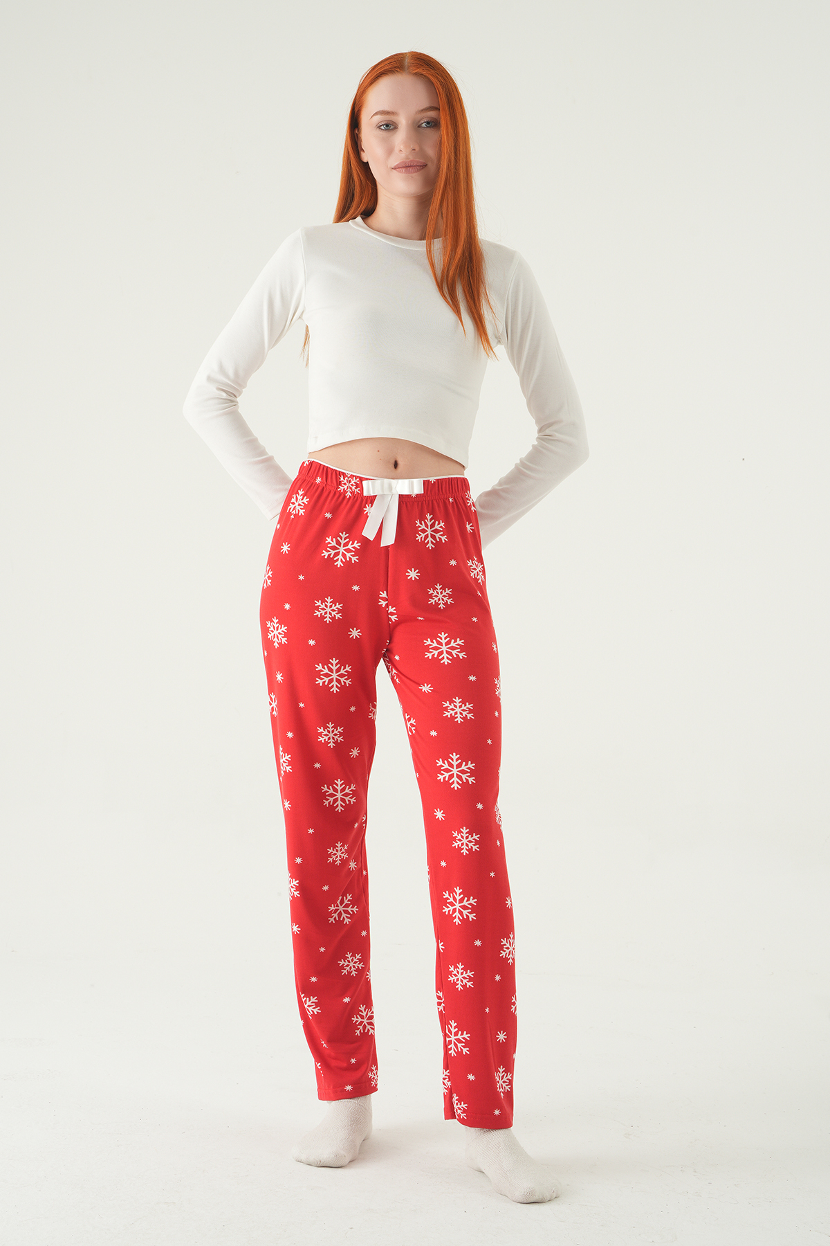 4531 Kar Desen Pijama Altı Kırmızı - 3