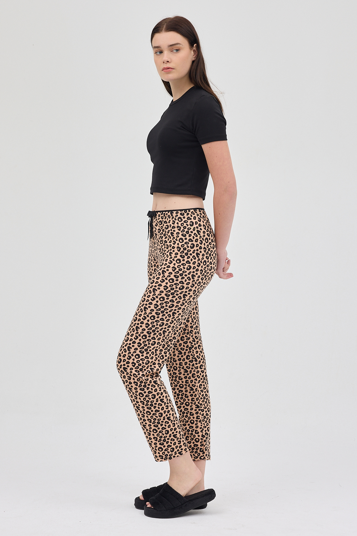 Kahve Leopar Desenli Kadın Pijama Altı 4532 - 7