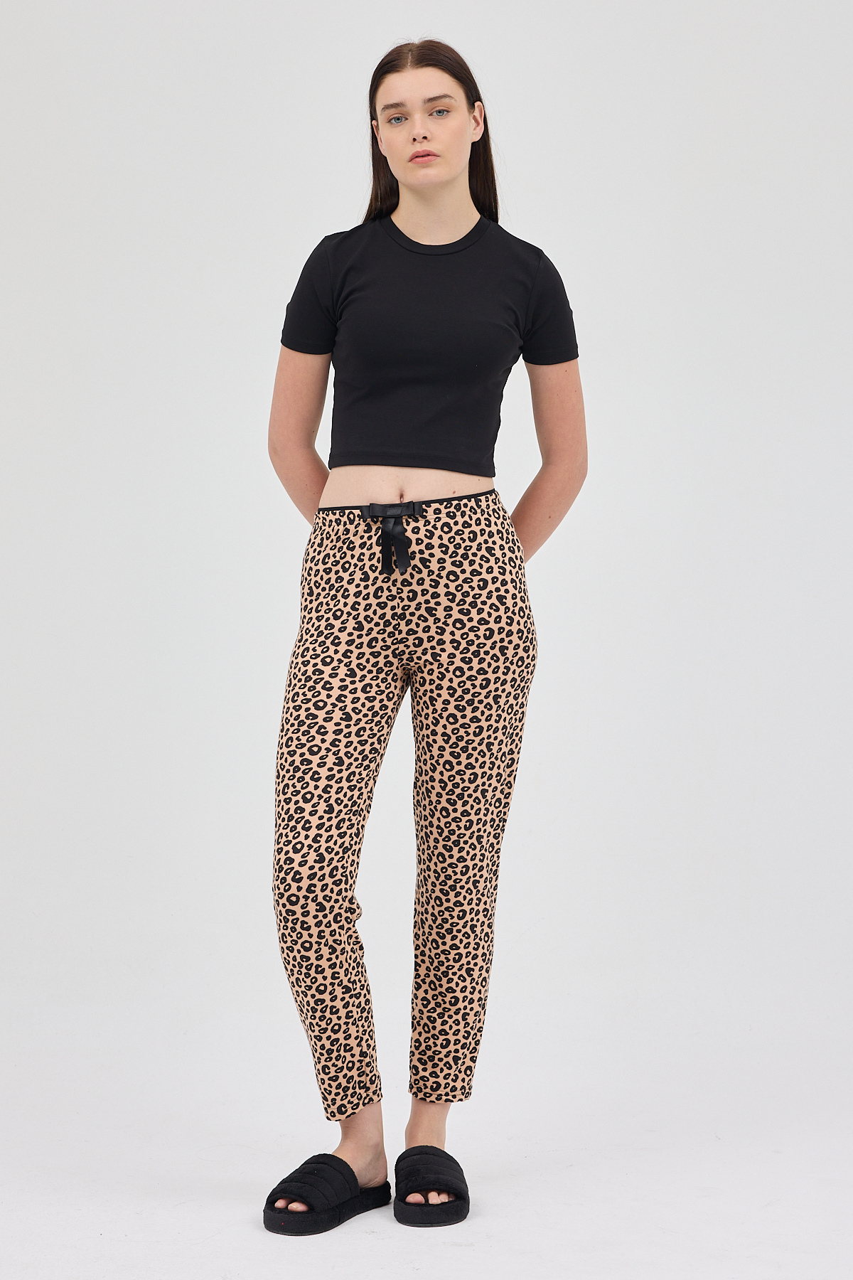 Kahve Leopar Desenli Kadın Pijama Altı 4532 - 1