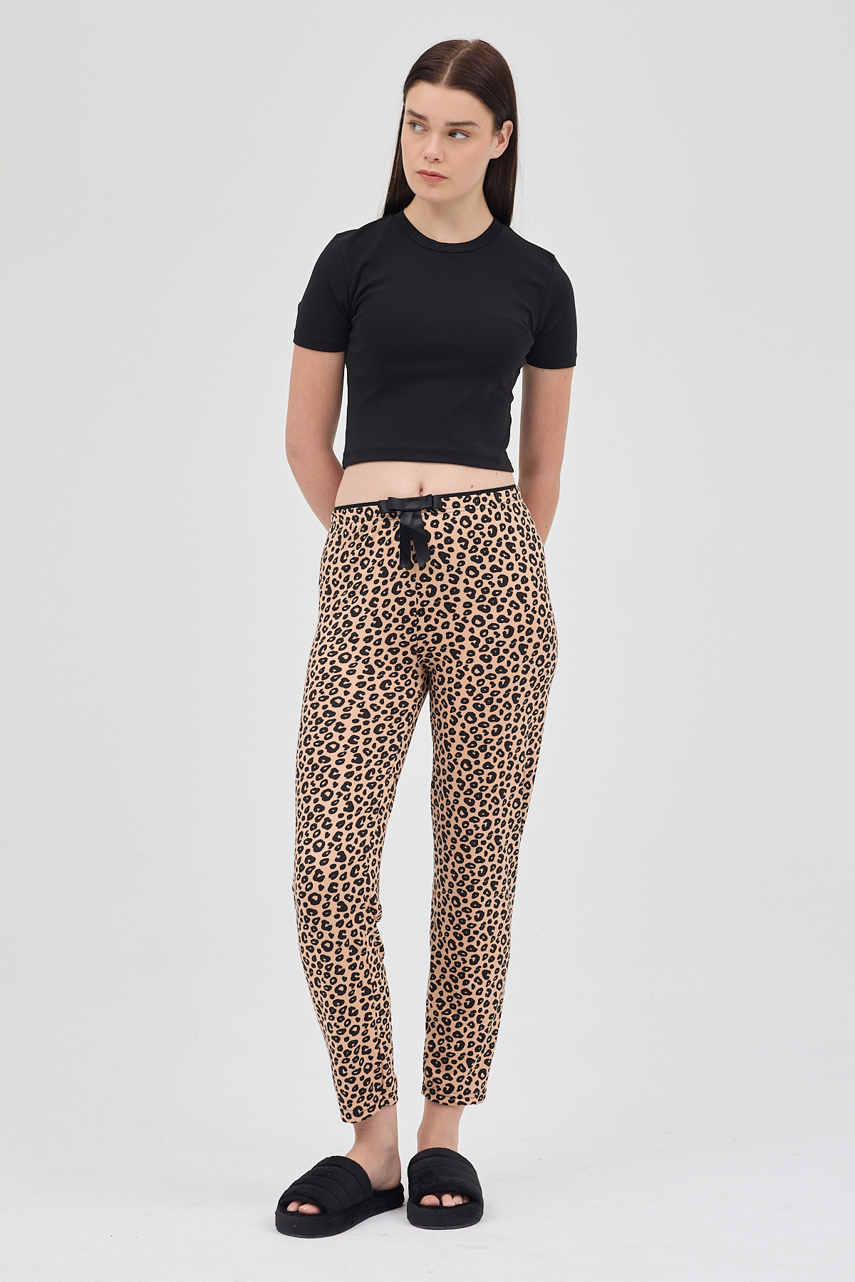 Kahve Leopar Desenli Kadın Pijama Altı 4532 - 6
