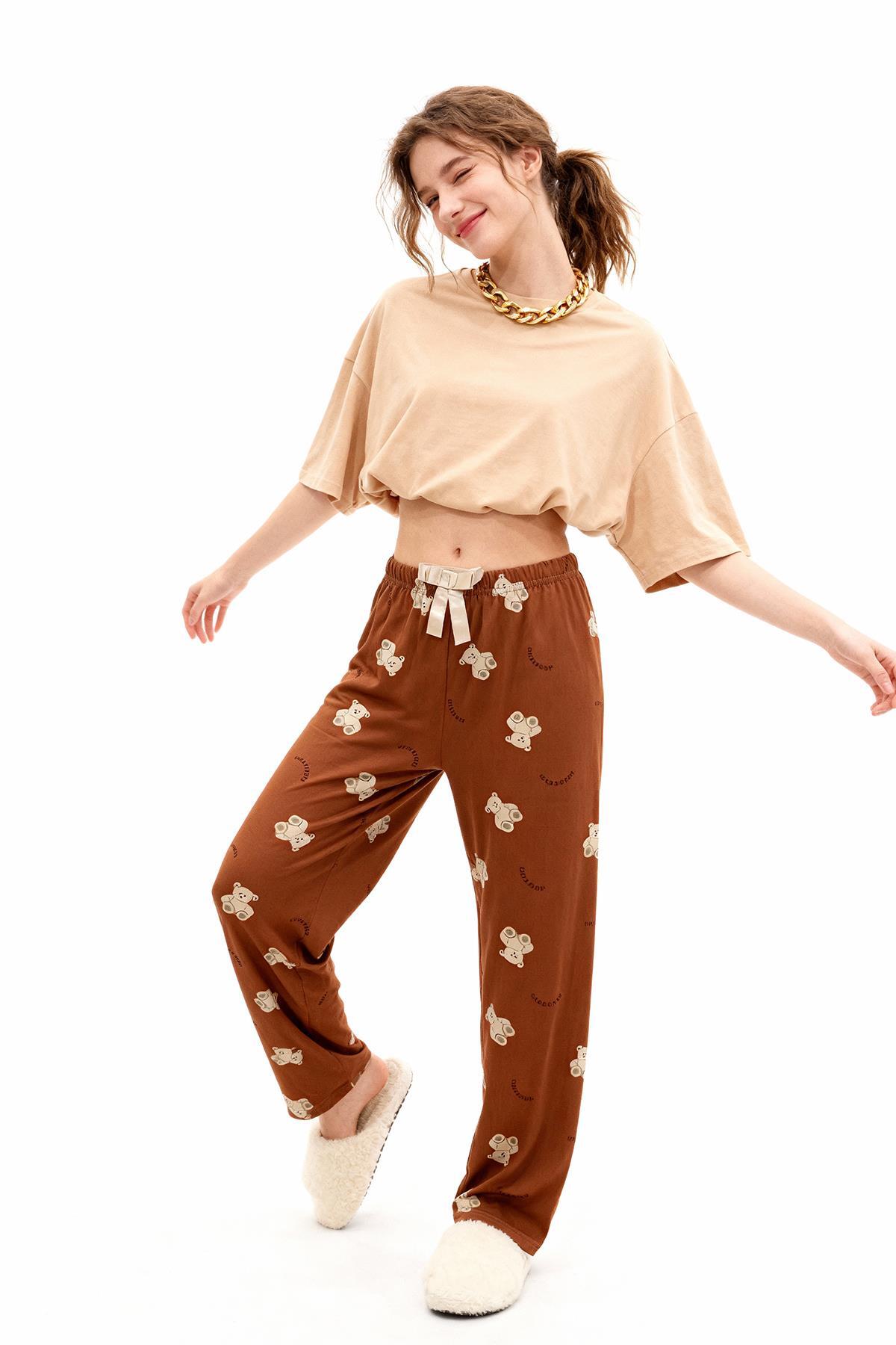 4534 Ayıcık Desen Pijama Kahve - RAYS