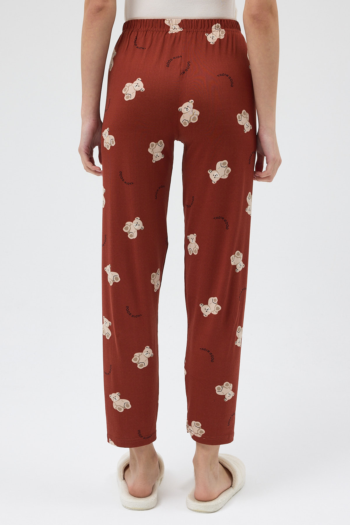 Kahverengi Ayıcık Desenli Lastik Bel Kadın Pijama Altı 4534 - 5