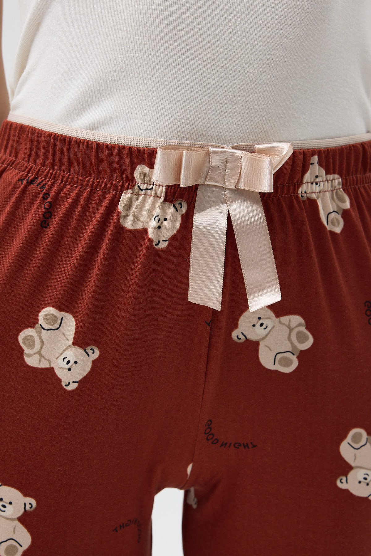 Kahverengi Ayıcık Desenli Lastik Bel Kadın Pijama Altı 4534 - 4