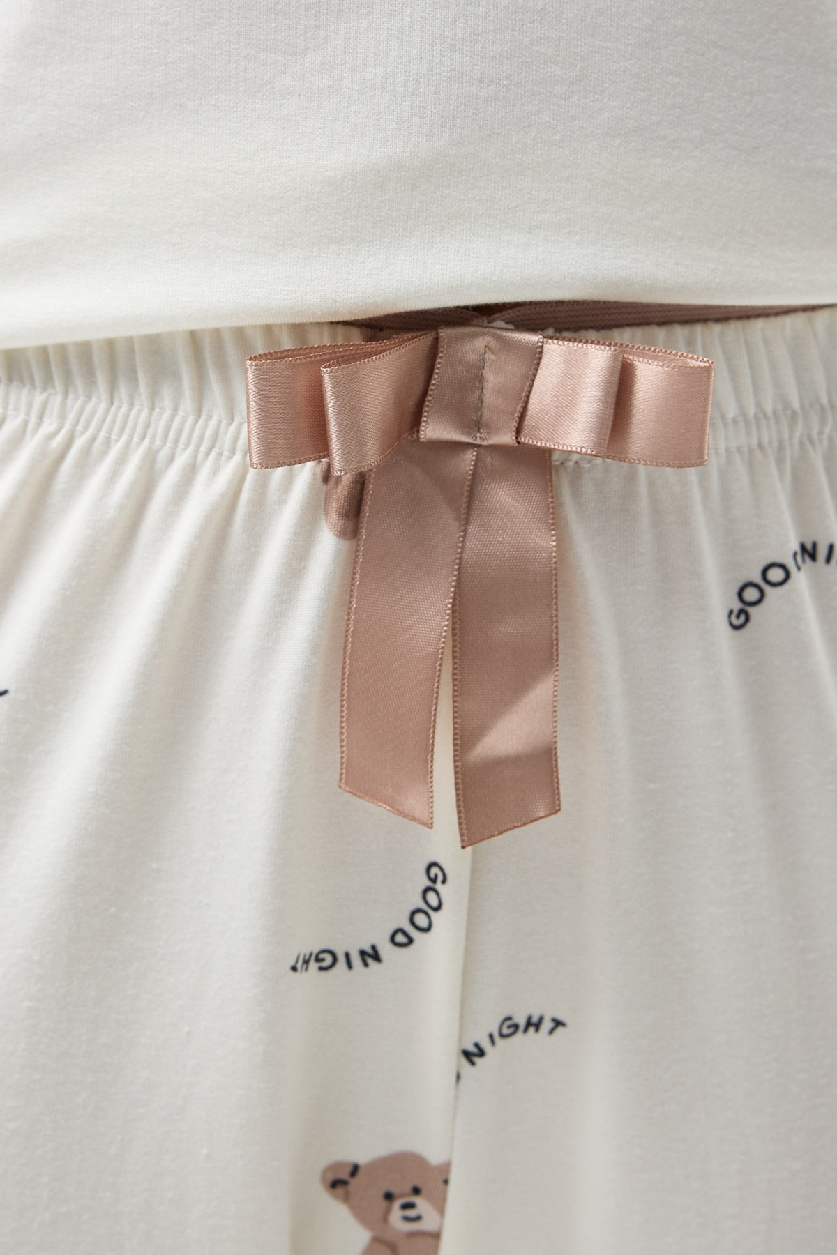 Krem Ayıcık Desenli Lastik Bel Kadın Pijama Altı 4534 - 4