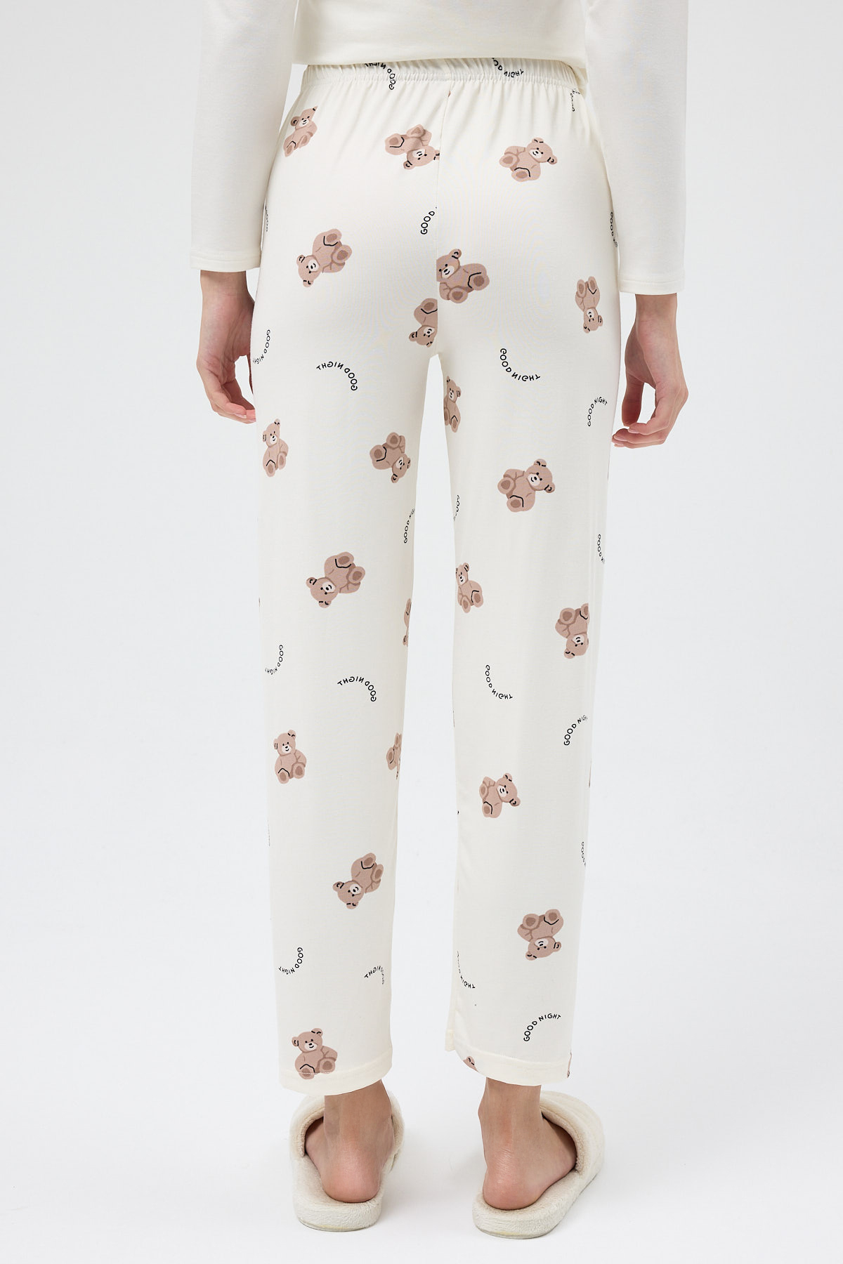 Krem Ayıcık Desenli Lastik Bel Kadın Pijama Altı 4534 - 5