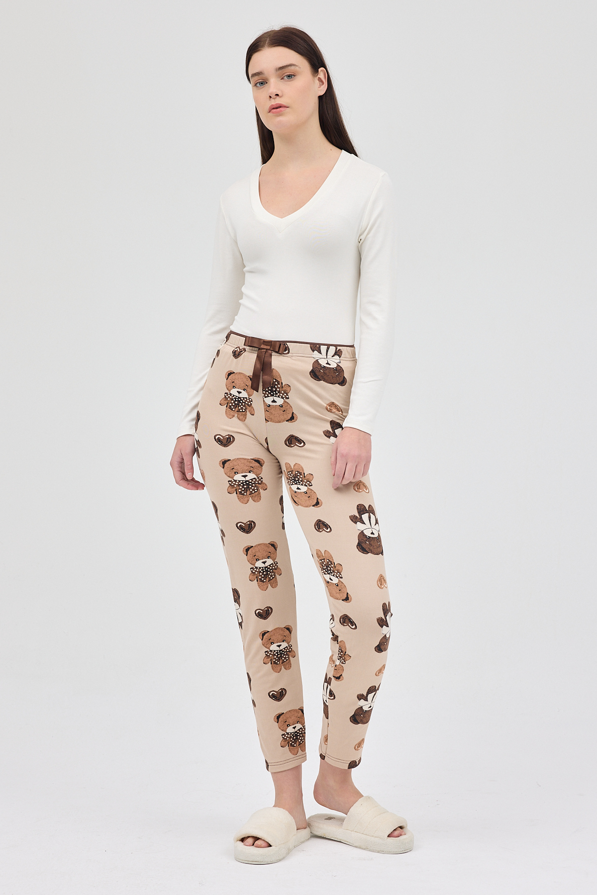 Koyu Bej Desenli Kadın Pijama 4535 - 1