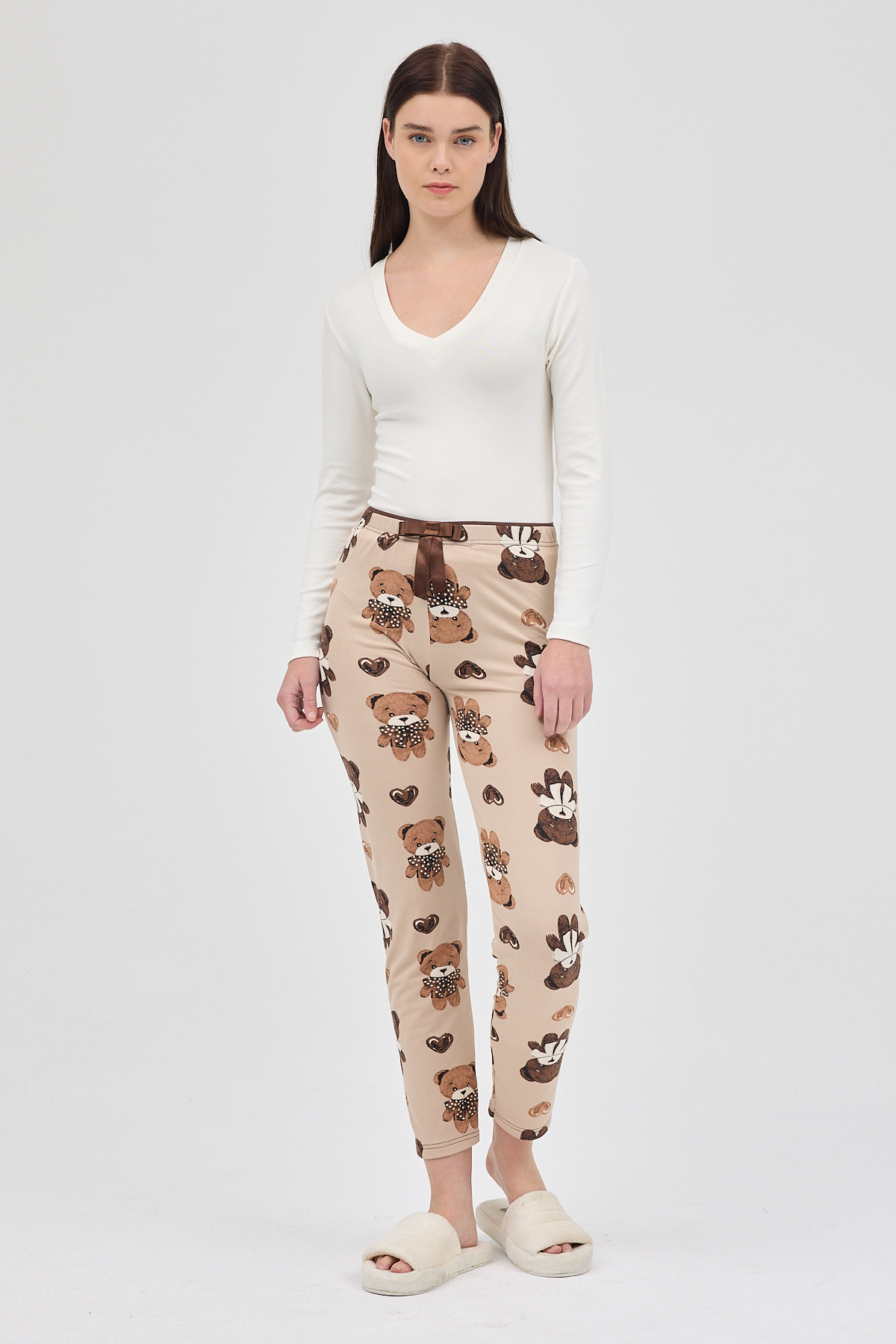 Koyu Bej Desenli Kadın Pijama 4535 - 7